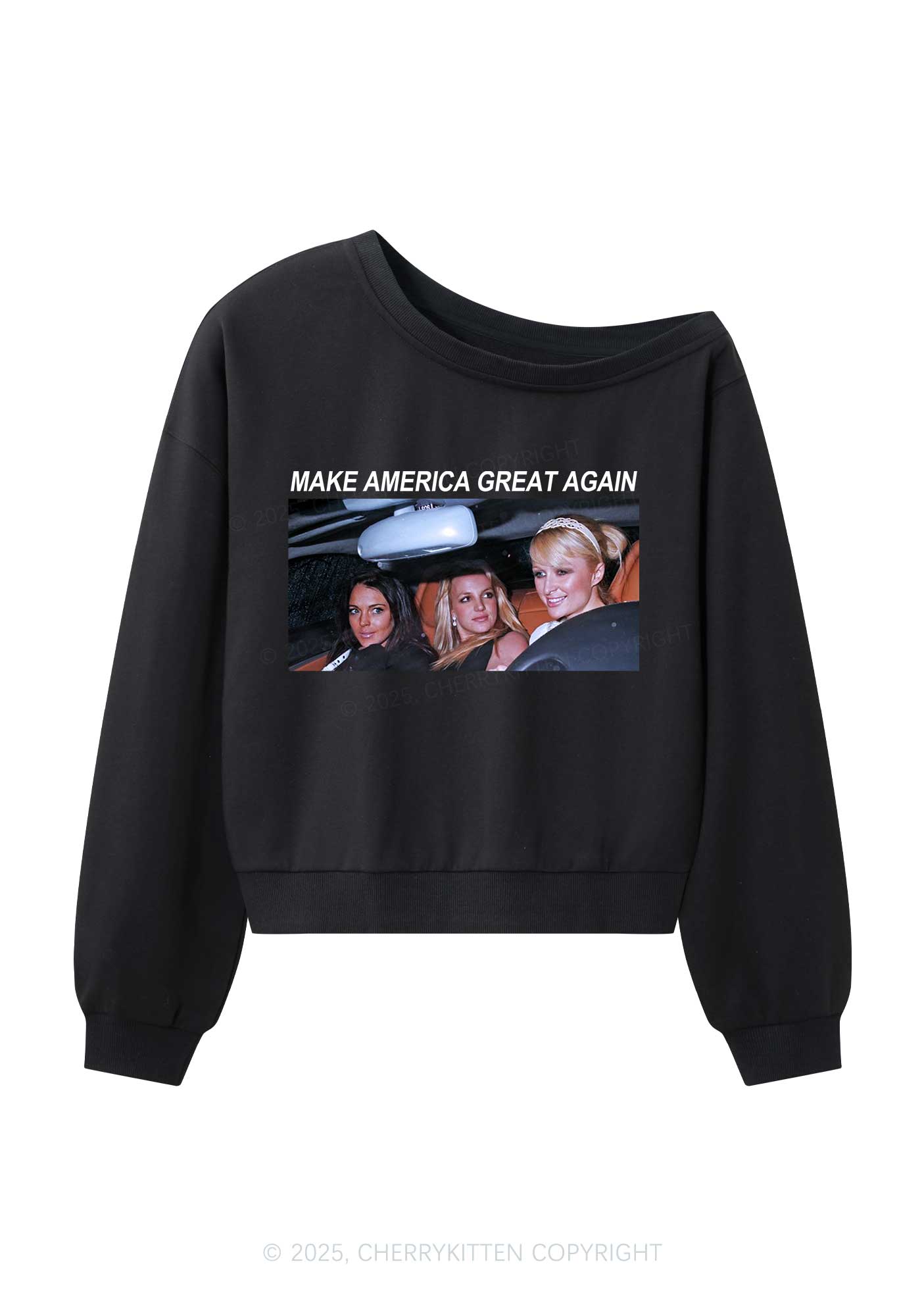 Make America Great Again Y2K Off Shoulder Sweatshirts Cherrykitten