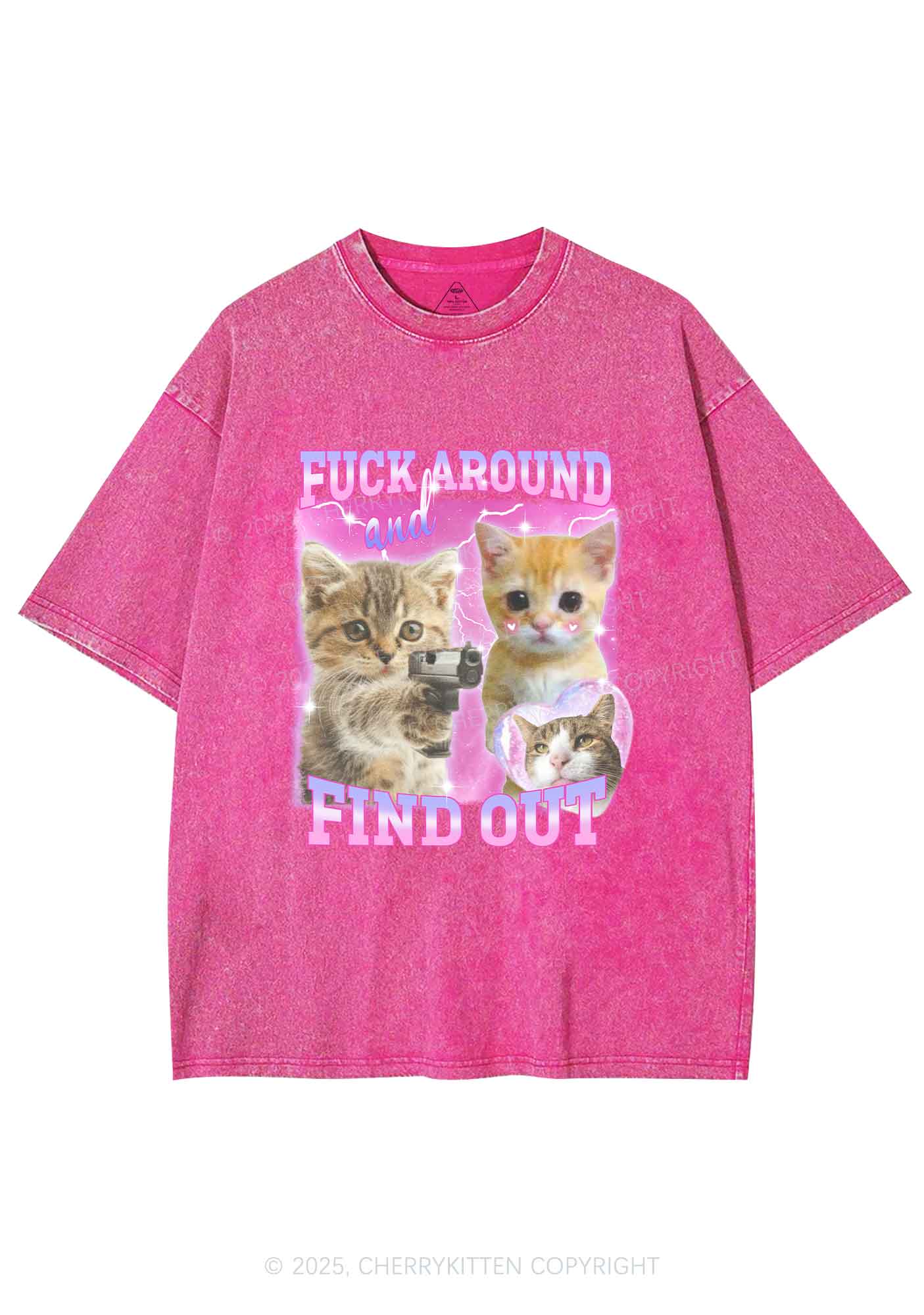 Fxxk Around Cats Y2K Shirts Washed Tee Cherrykitten