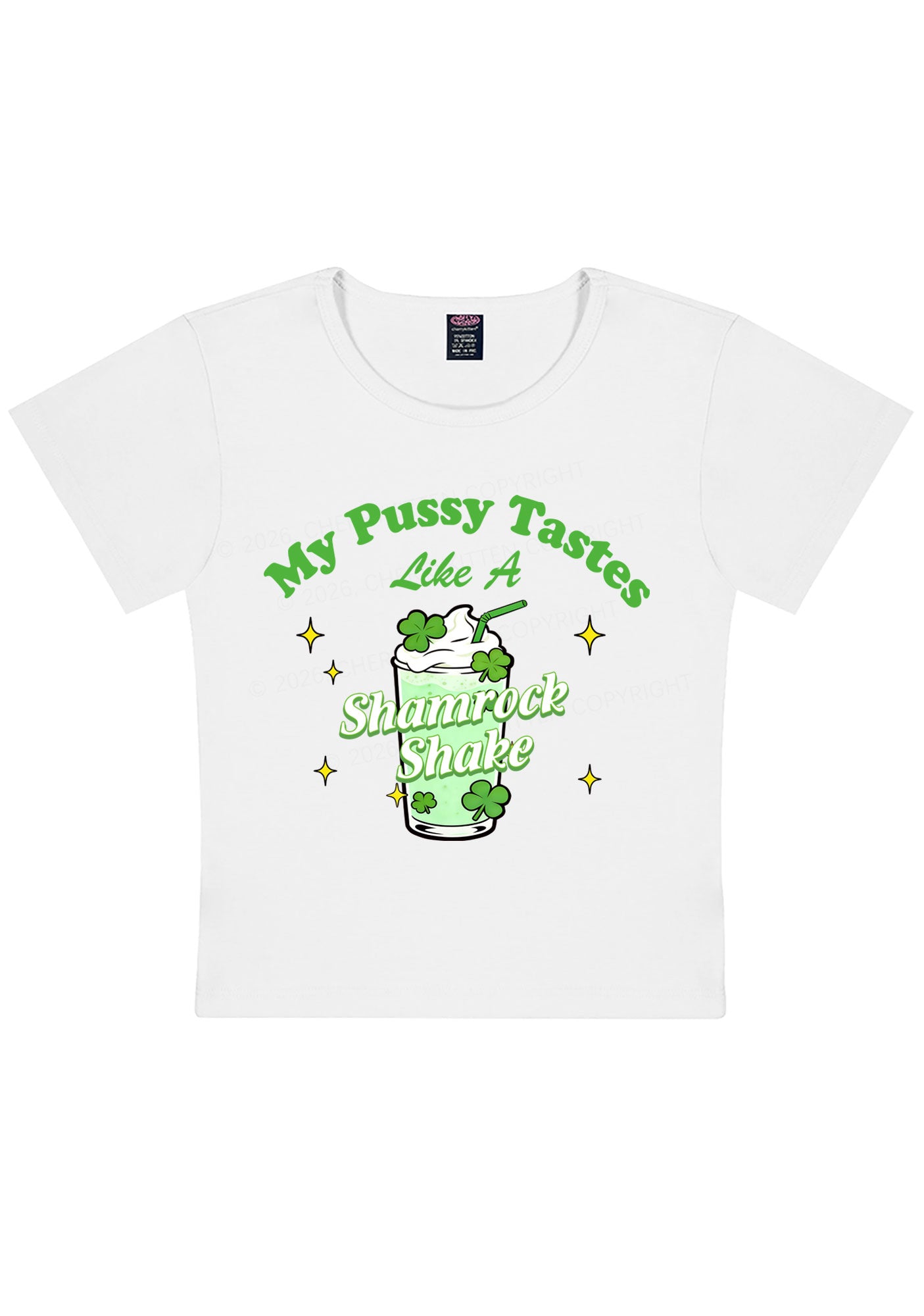 My Puxxy Tastes Like Shamrock Shake St Patricks Y2K Baby Tee Cherrykitten