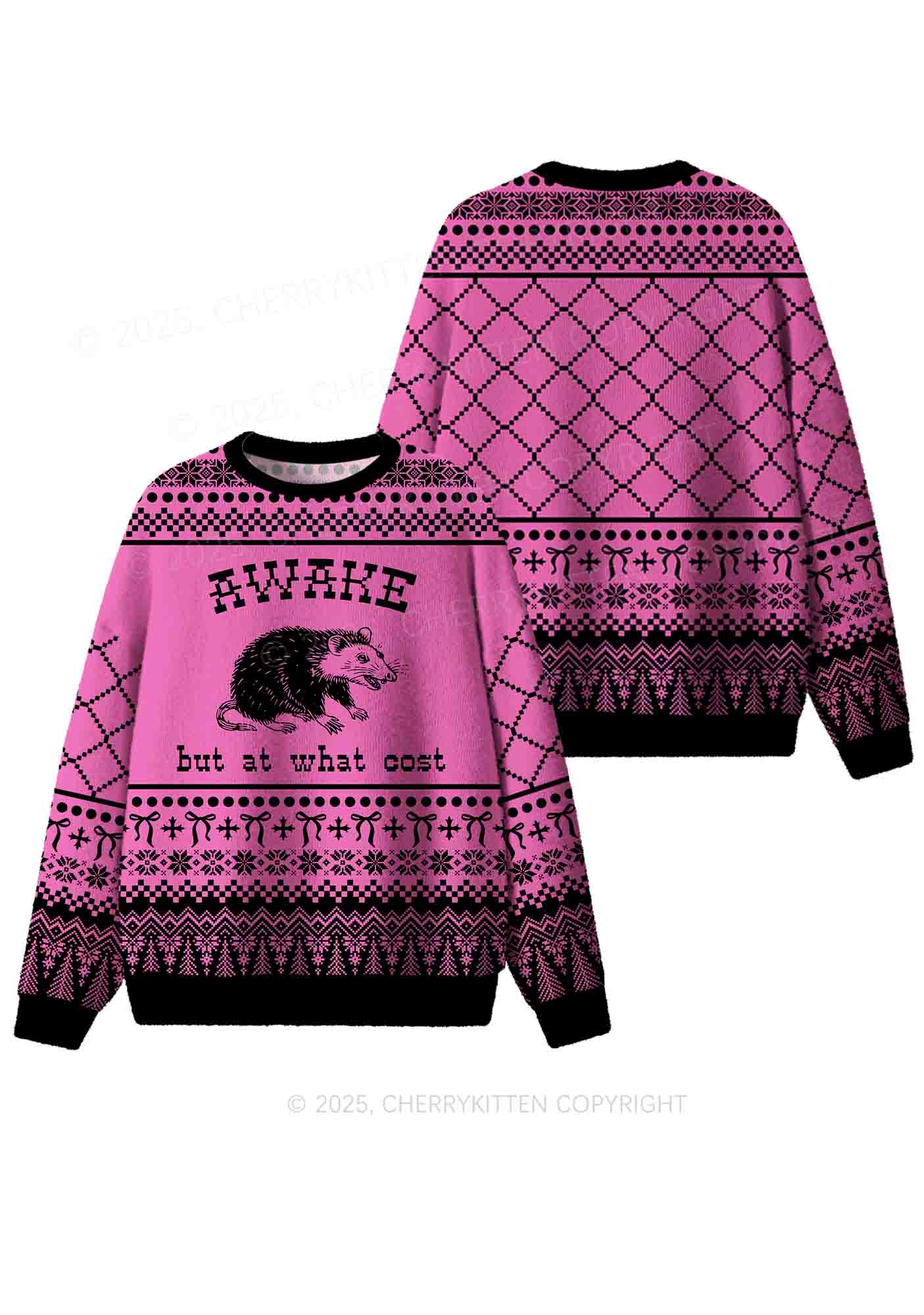 Awake But At What Cost Y2K Christmas Knit Sweatshirt Cherrykitten