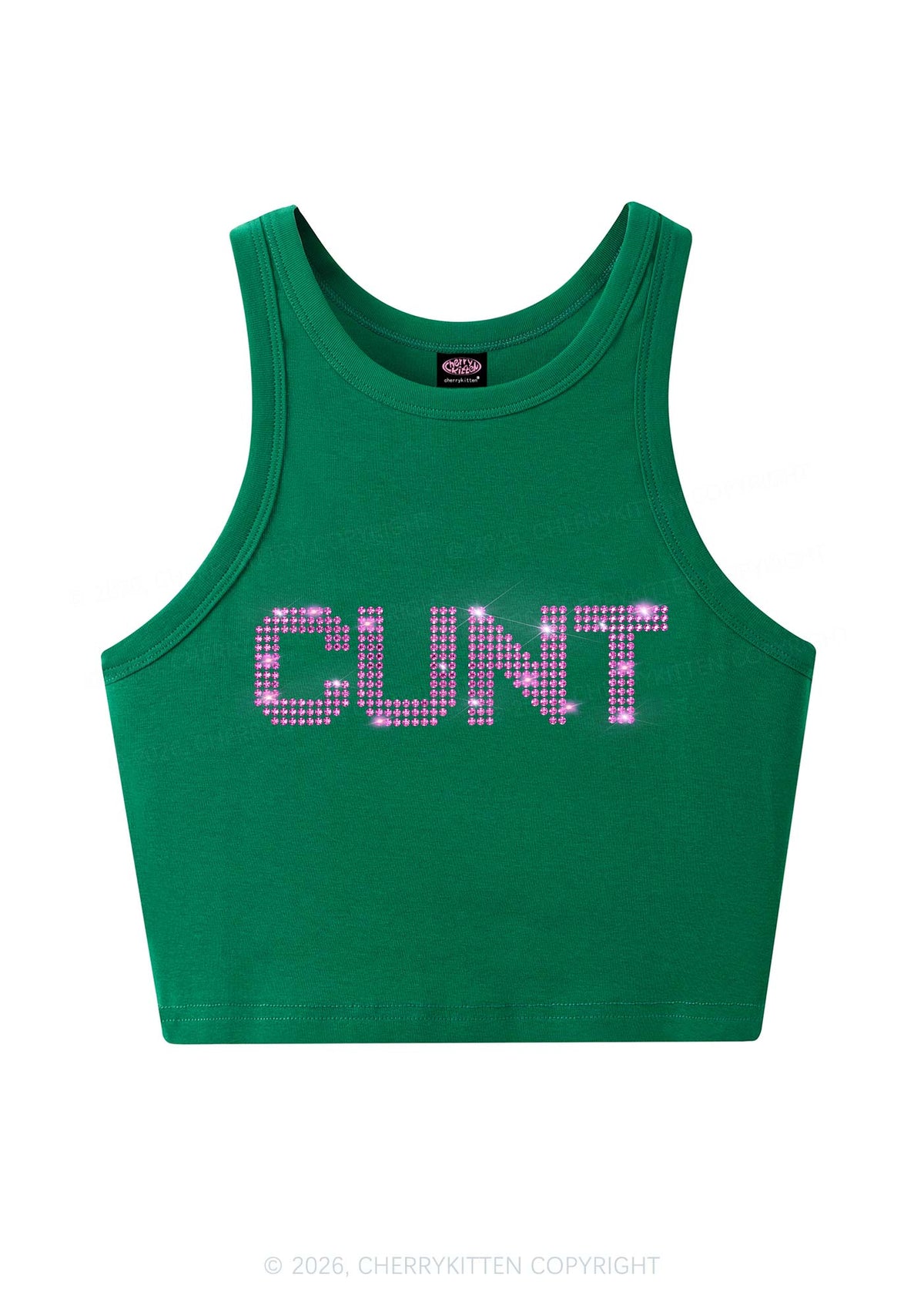 Rhinestone Pink Cxxt Y2K Crop Tank Top Cherrykitten