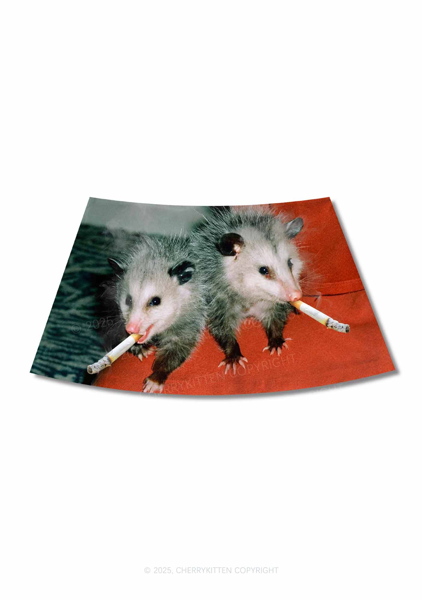 Smoking Badass Rats Y2K Print Mini Skirt Cherrykitten