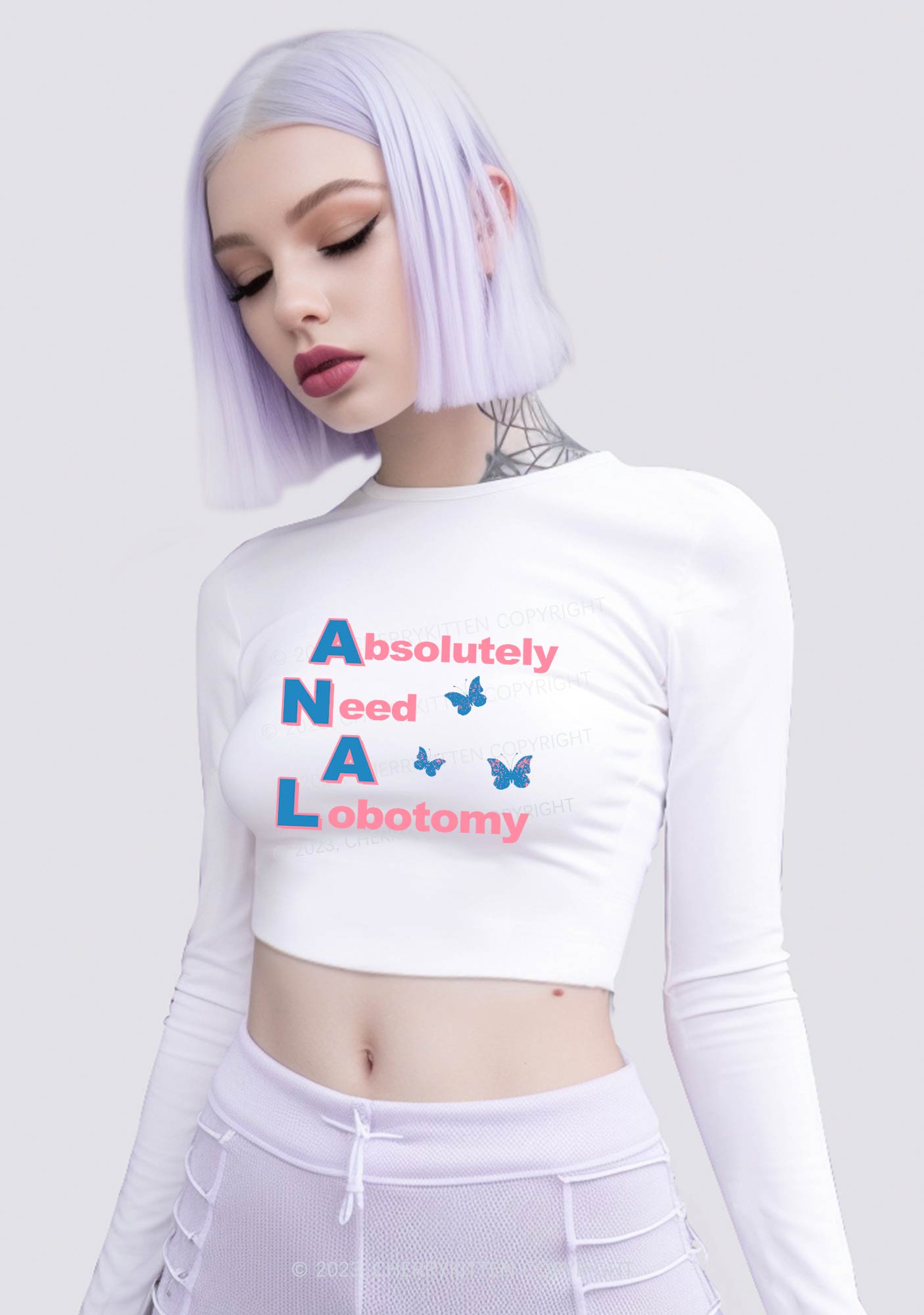 Absolutely Need A Lobotomy Long Sleeve Crop Top Cherrykitten