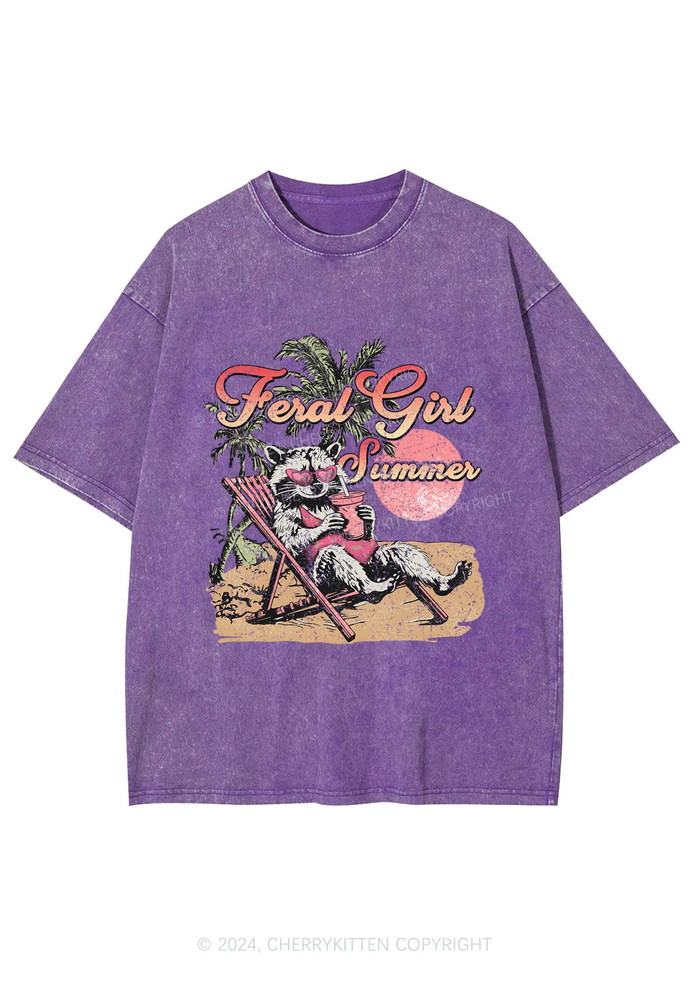Feral Girl Summer Raccoon Y2K Washed Tee Cherrykitten
