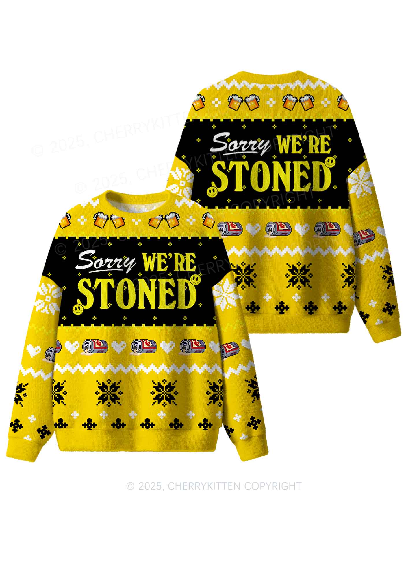Sorry We Are Stoned Y2K Christmas Knit Sweatshirt Cherrykitten