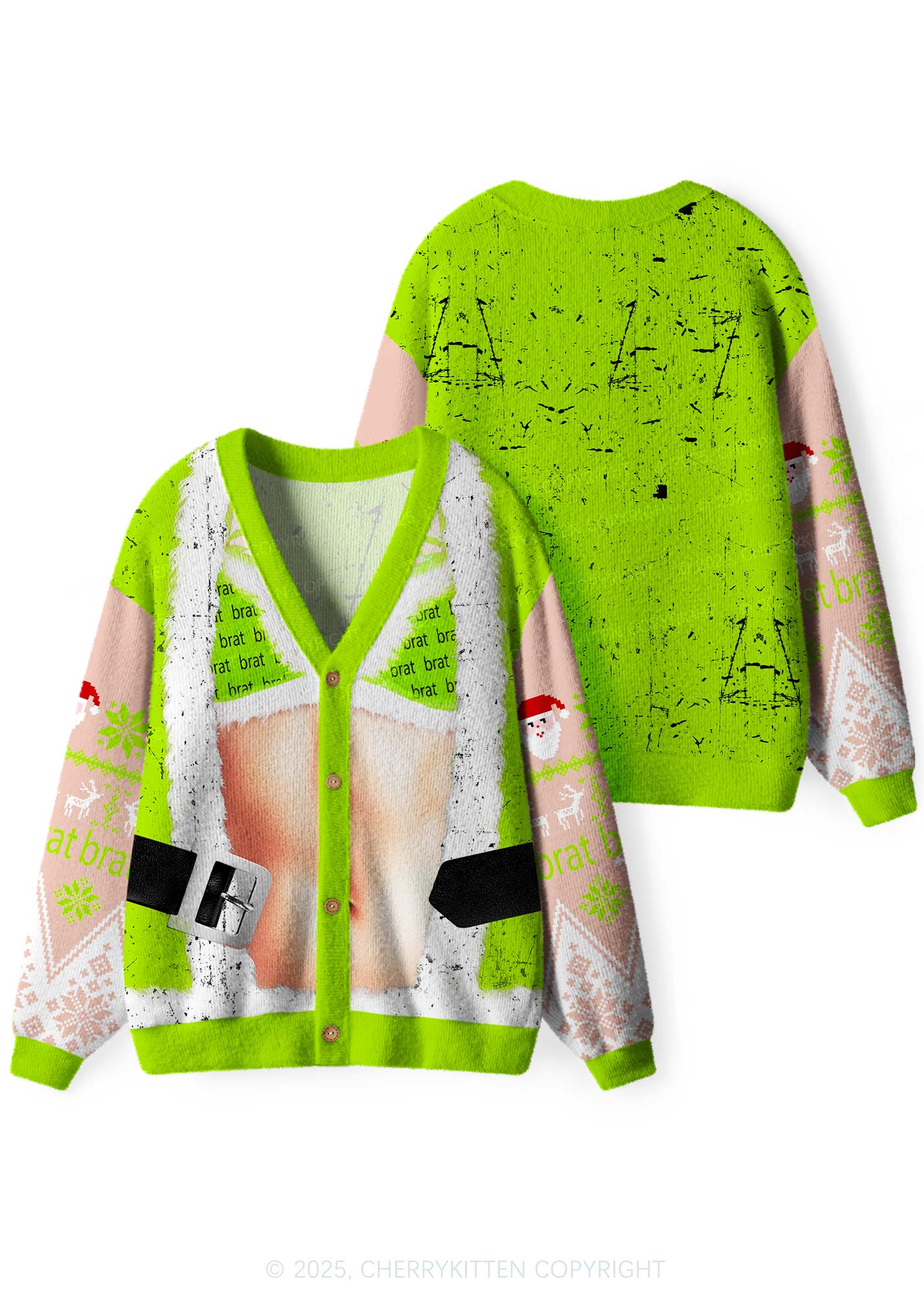 Green Bikini Santa Y2K Christmas Cardigan Knit Sweatshirt Cherrykitten
