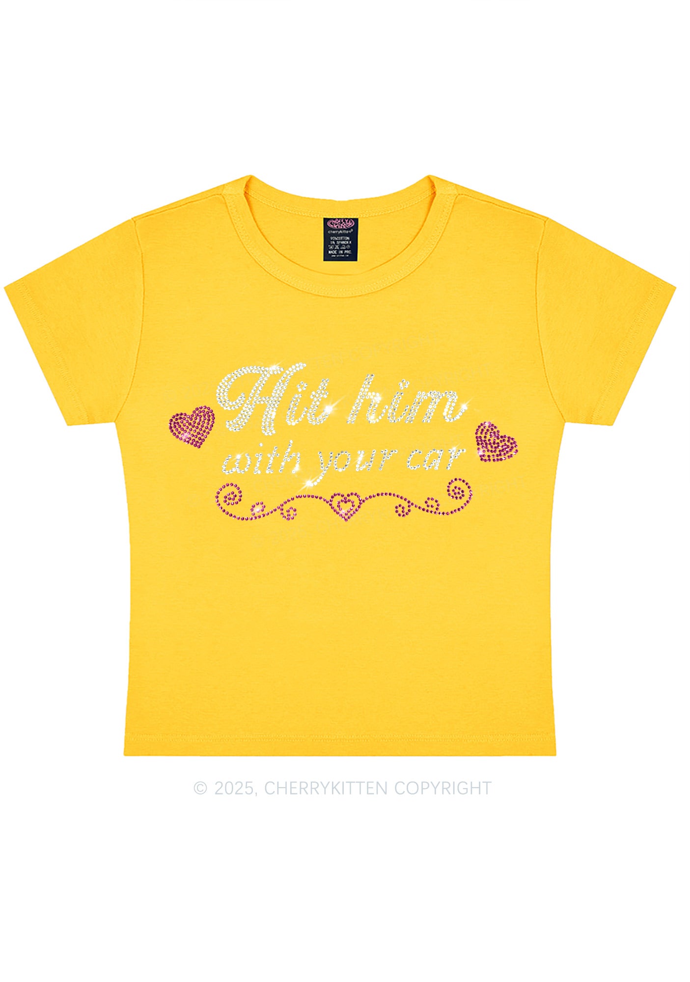 Rhinestone Hit Him Y2K Baby Tee Cherrykitten