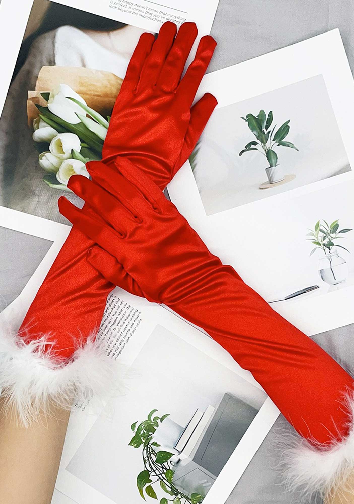 Christmas Red Satin Y2K Long Gloves Cherrykitten