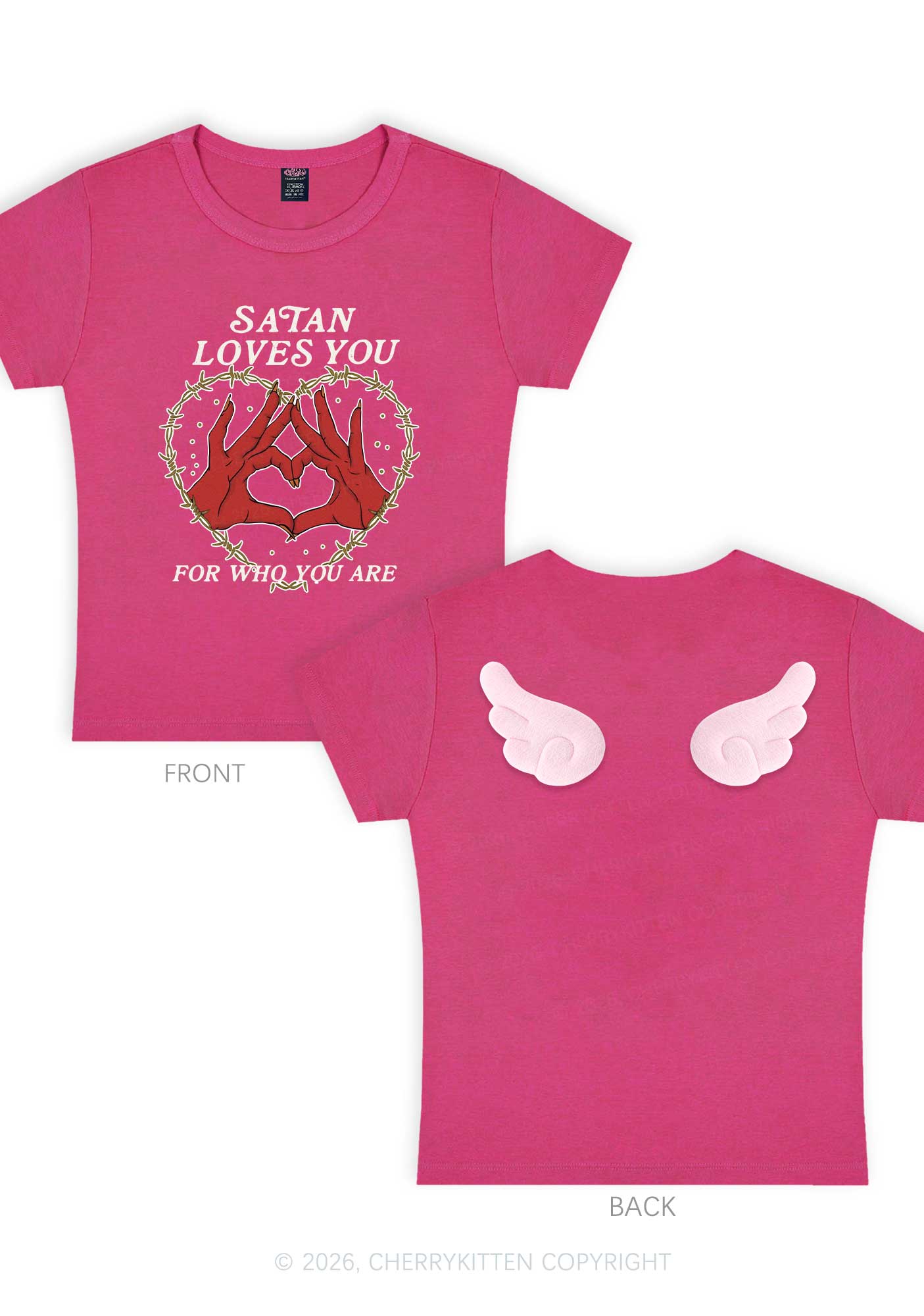 Satan Loves You Heart Halloween Y2K Goth Angel Wings Baby Tee Cherrykitten