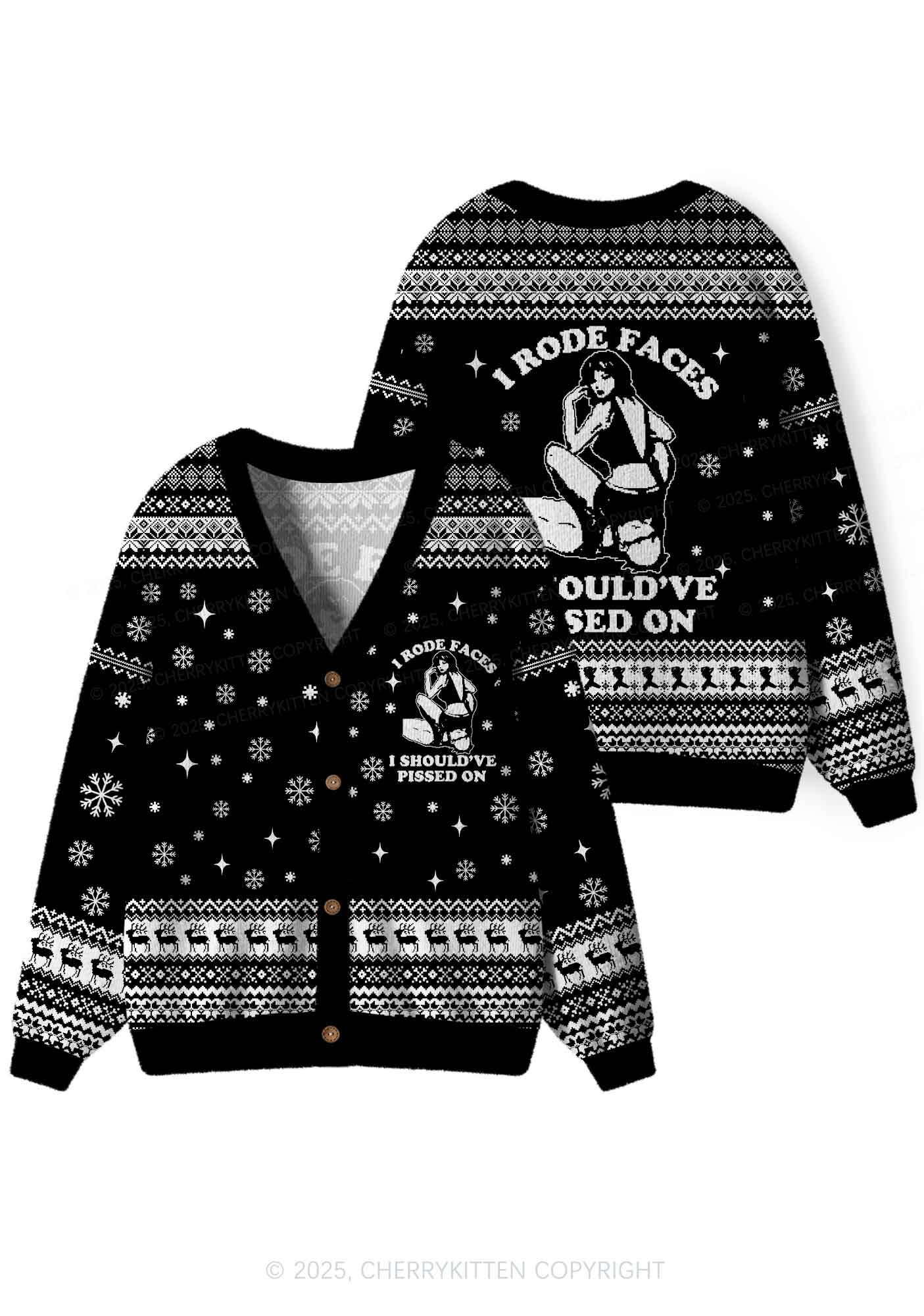 I Rode Faces Y2K Christmas Cardigan Knit Sweatshirt Cherrykitten