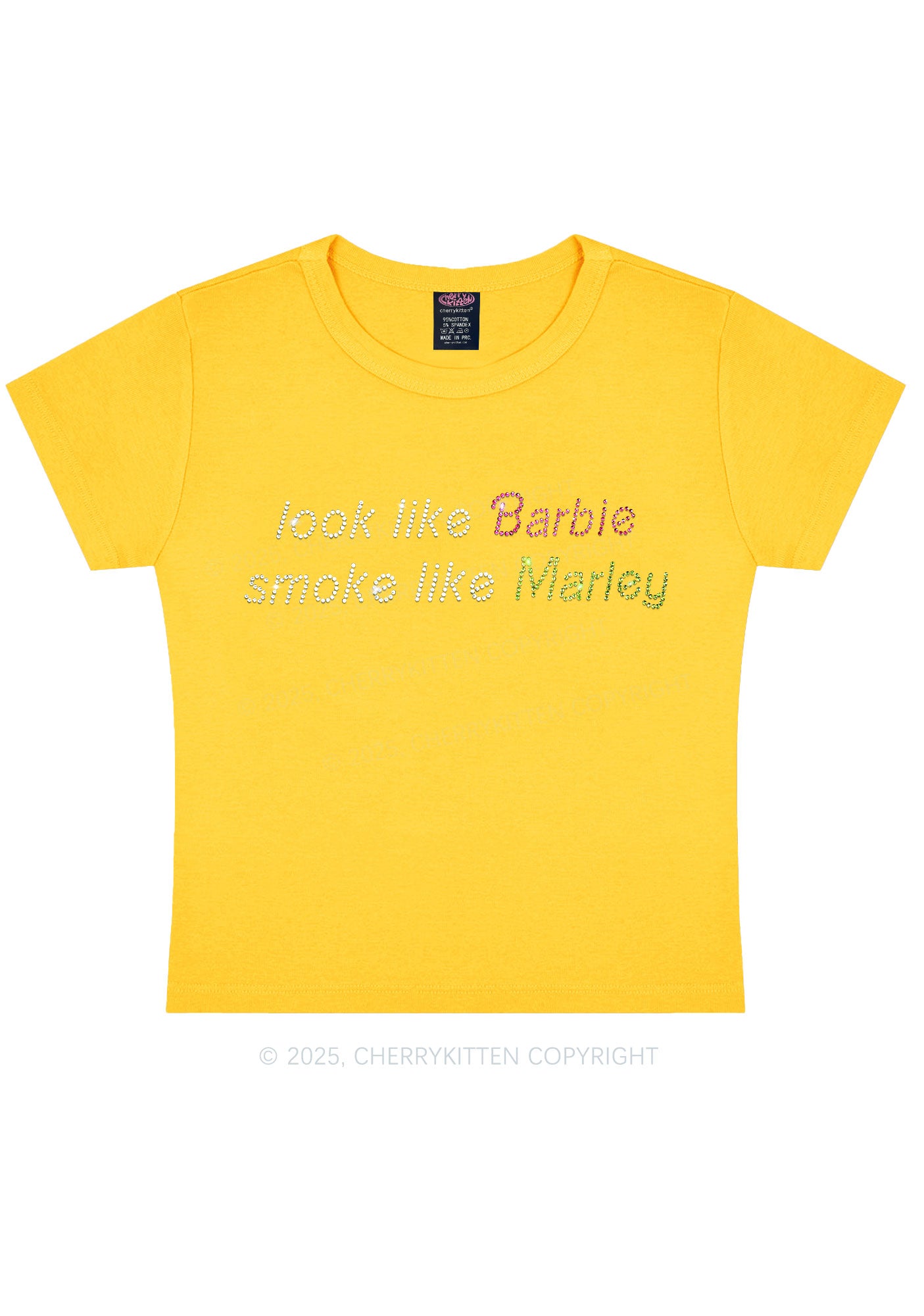Rhinestone Smoke Like Marley Y2K Baby Tee Cherrykitten