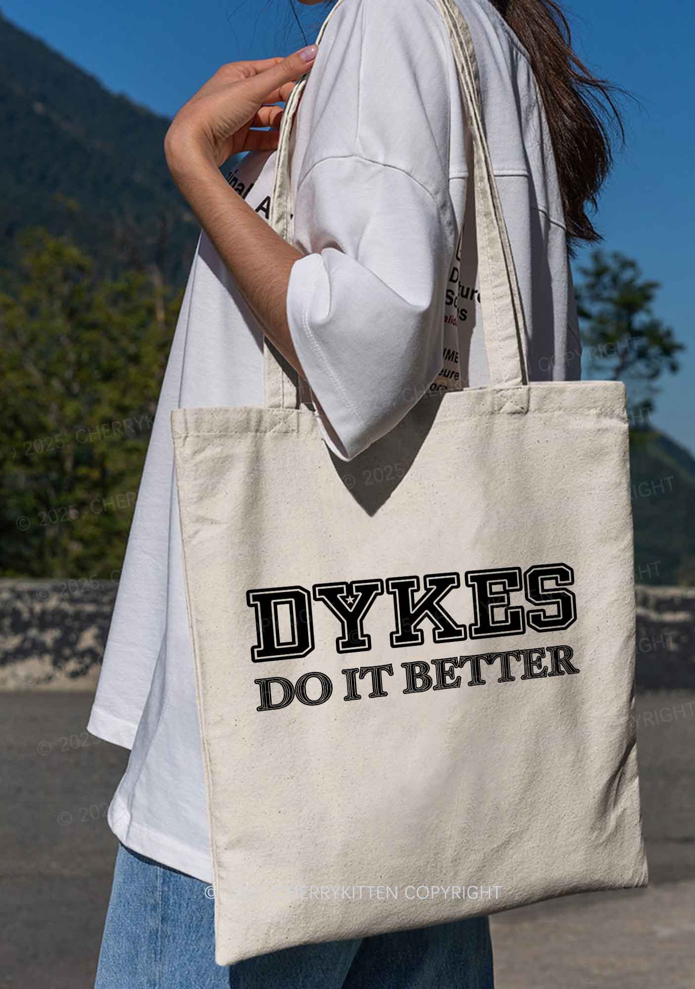 Dykes Do It Better Pride Y2K Canvas Tote Bag Cherrykitten