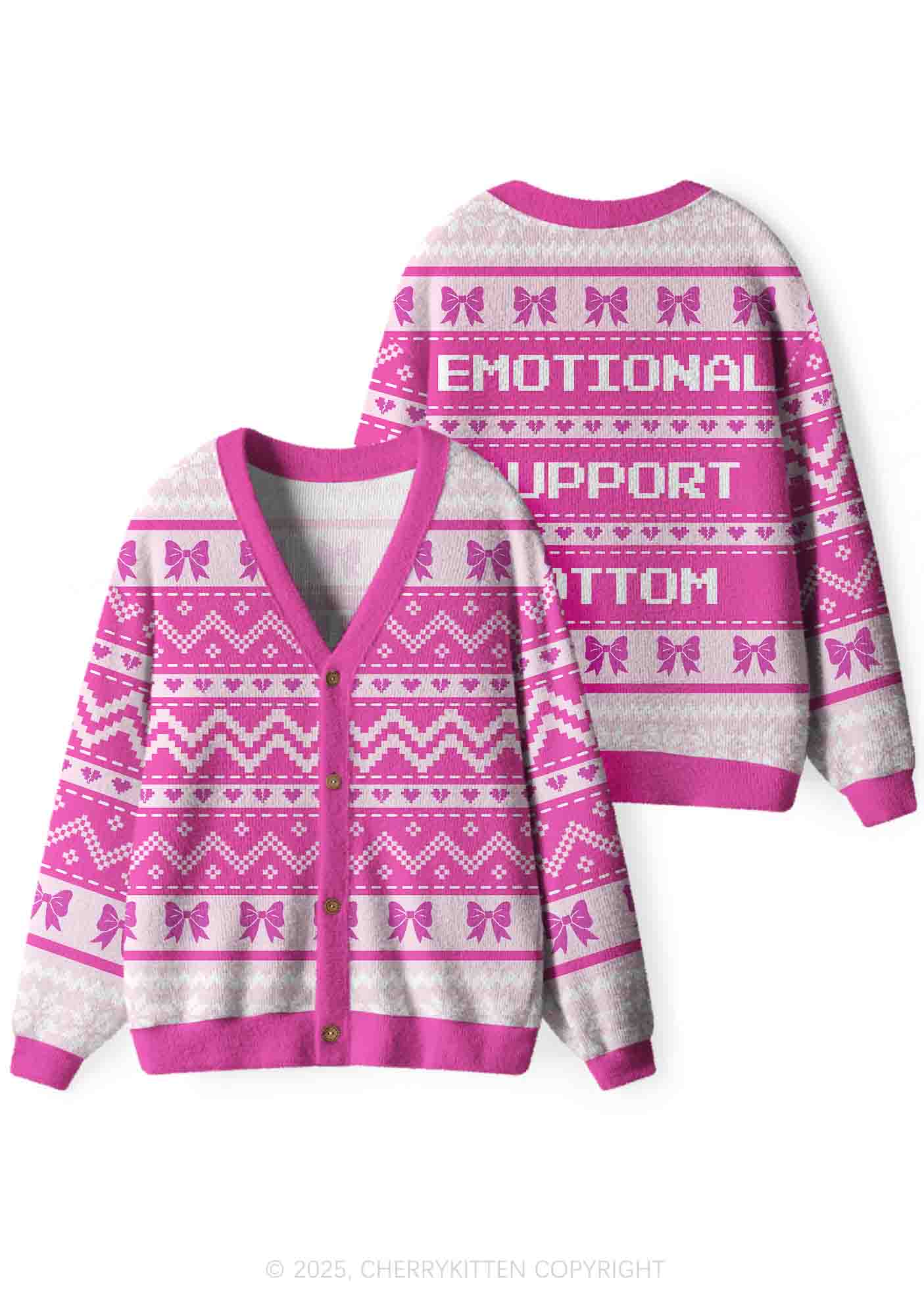 Emotional Support Bottom Pride Y2K Christmas Cardigan Knit Sweatshirt Cherrykitten
