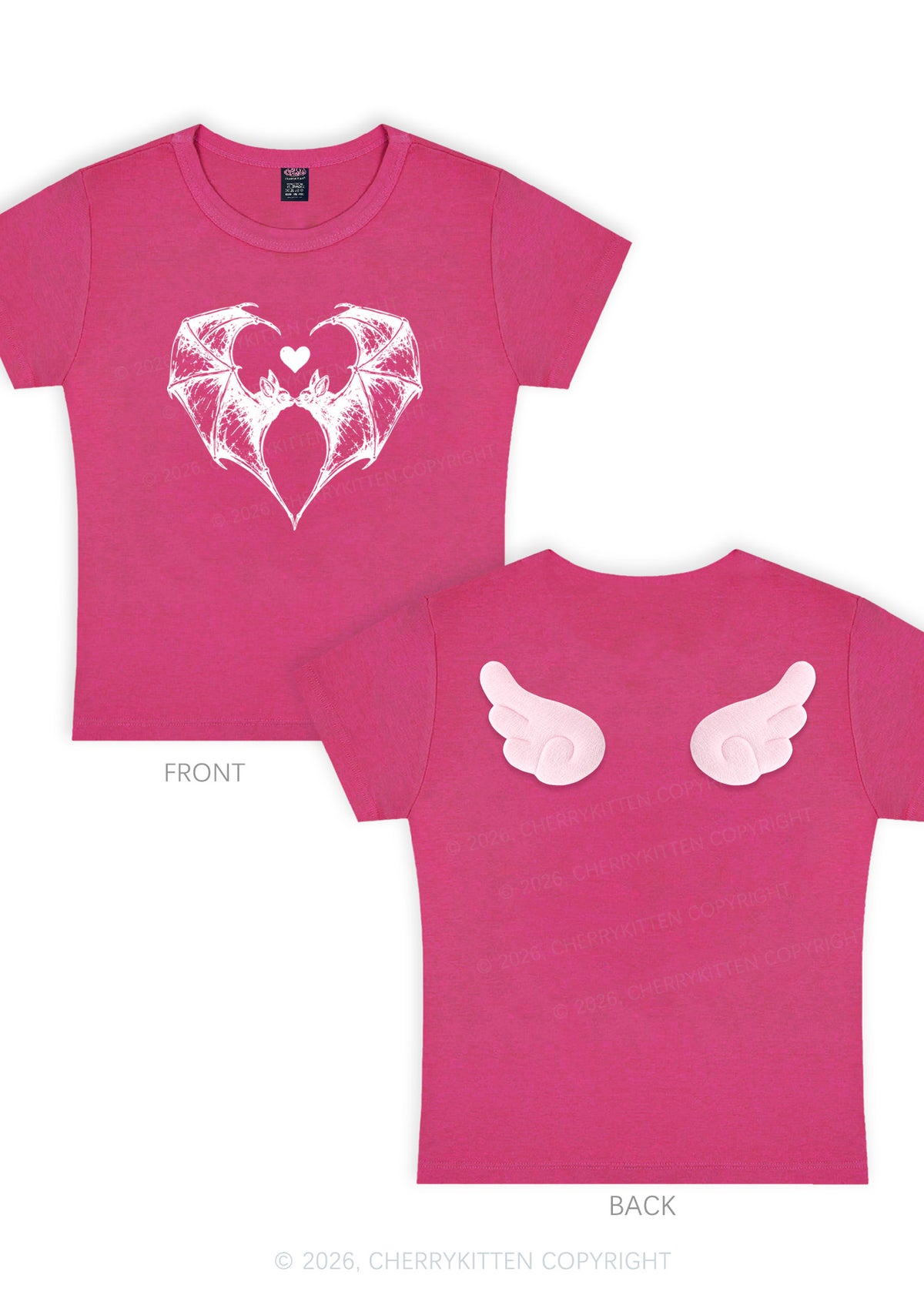 Halloween Bat Heart Y2K Goth Angel Wings Baby Tee Cherrykitten