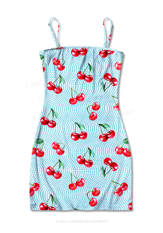 Blue Cherry Y2K Print Slip Dress Cherrykitten