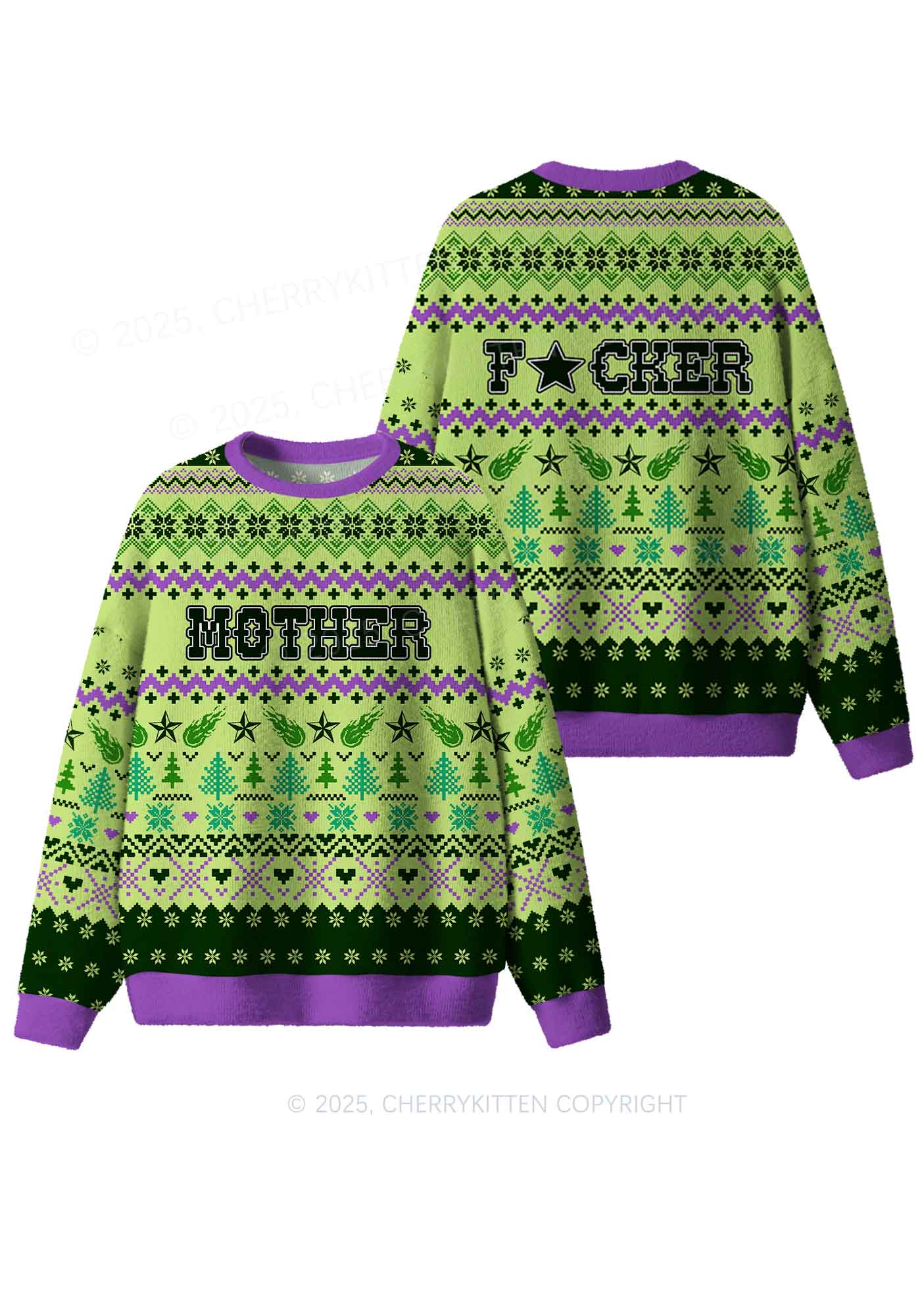 Motherfxcker Two Sides Y2K Christmas Knit Sweatshirt Cherrykitten