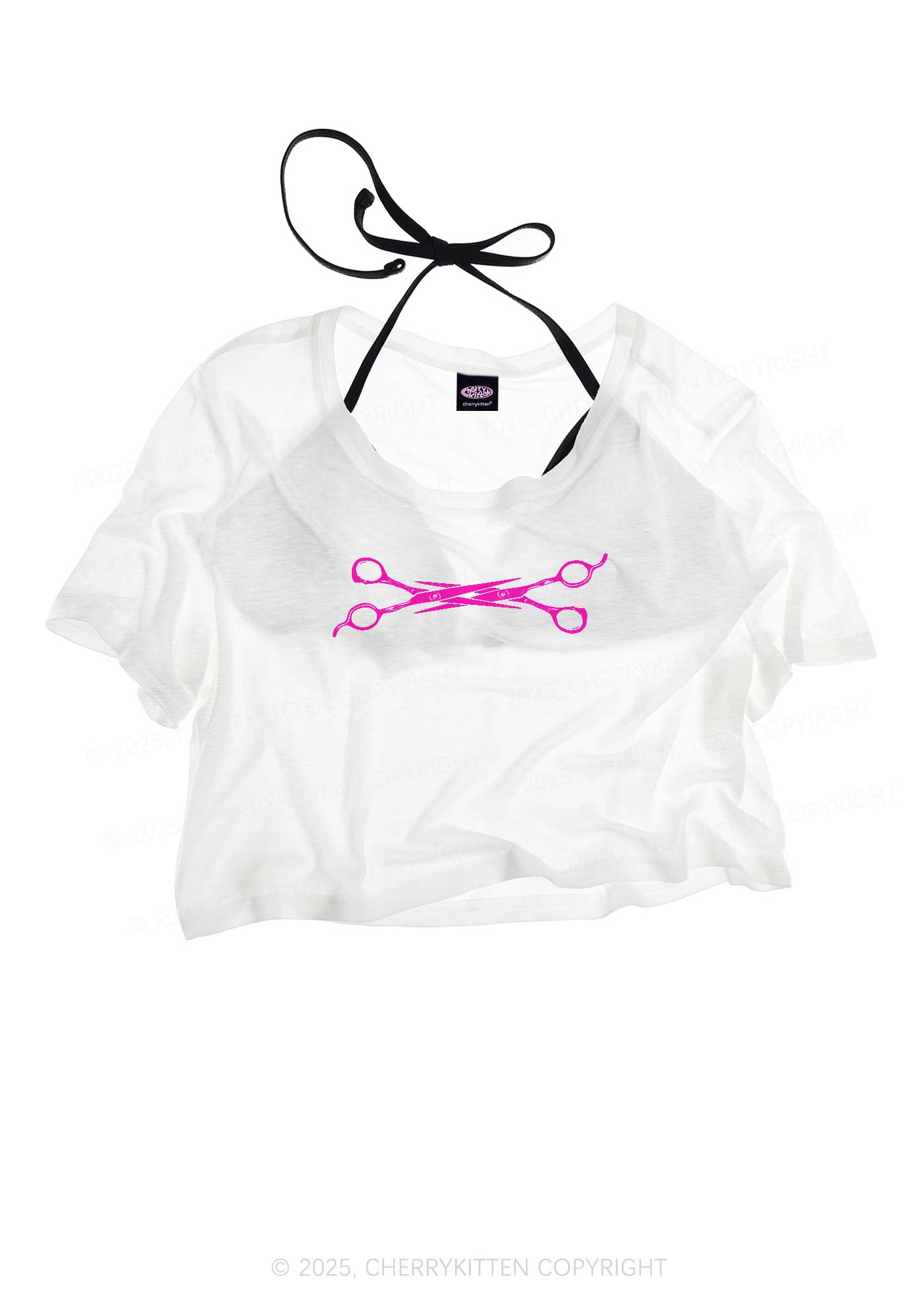 Pink Scissor Pride Y2K Sheer Crop Tee Cherrykitten
