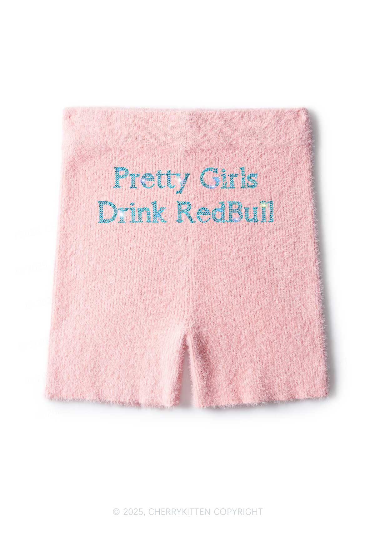Rhinestone Pretty Girls Drink Redbull Y2K Fluffy Shorts Cherrykitten