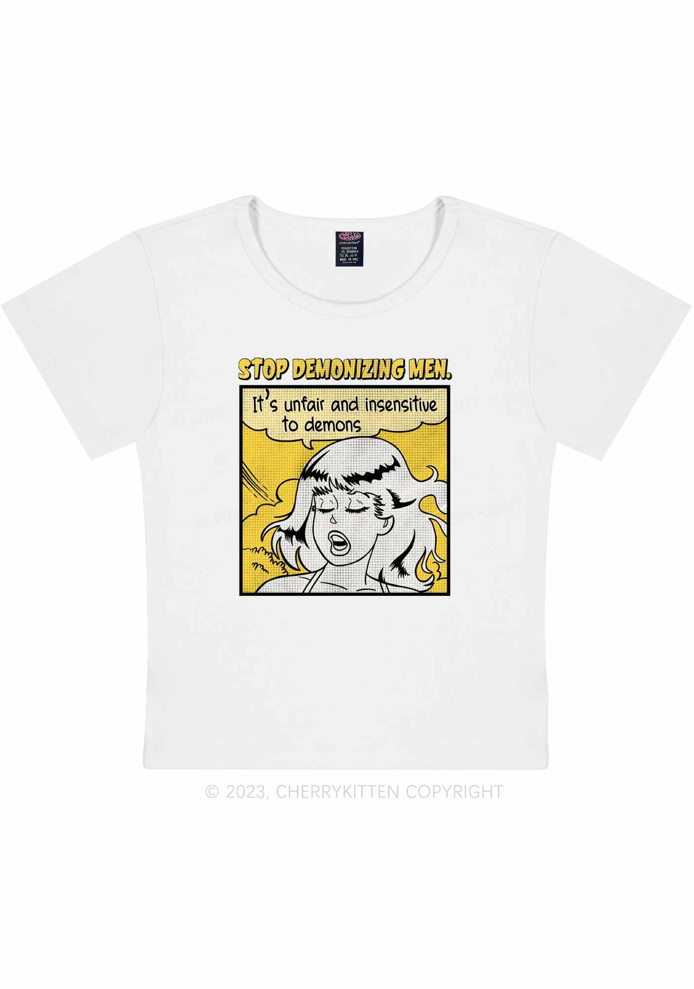 Curvy Stop Demonizing Men Y2K Baby Tee Cherrykitten