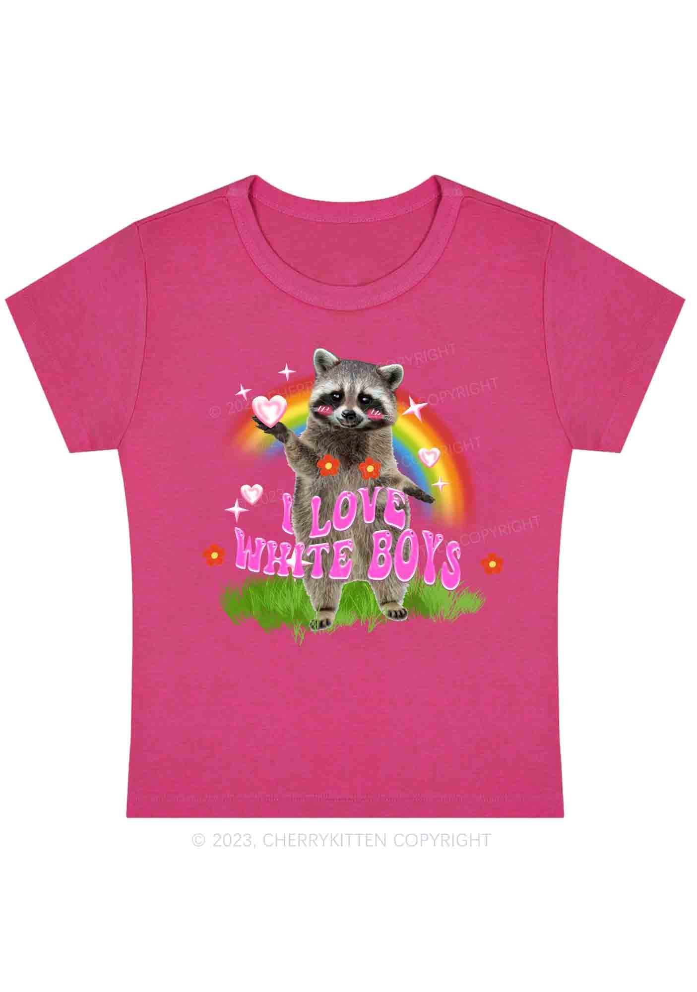 Curvy I Love White Boys Rainbow Raccoon Y2K Baby Tee Cherrykitten