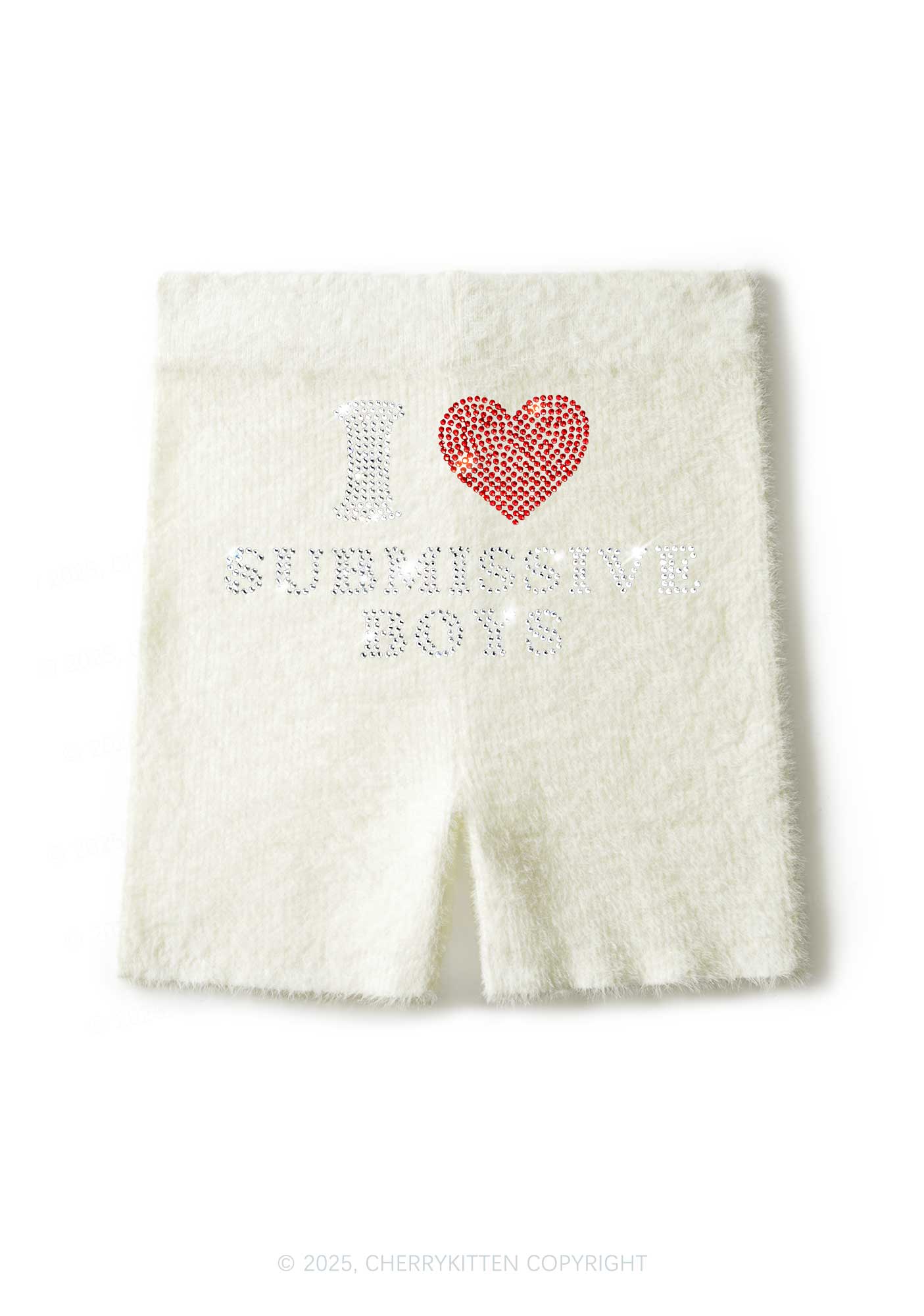 Rhinestone I Love S Boys Y2K Fluffy Shorts Cherrykitten