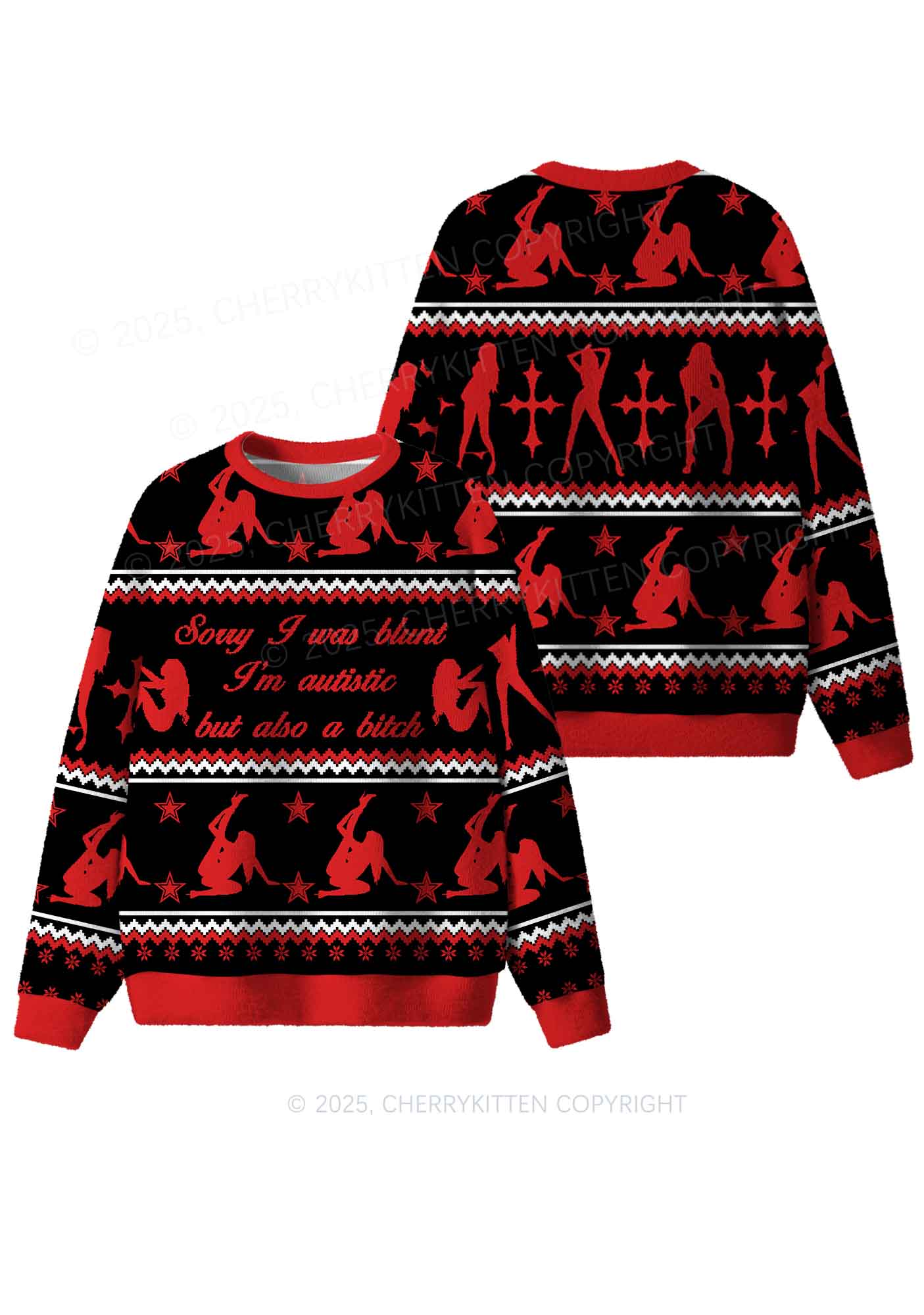 Sorry I Was Blunt Y2K Christmas Knit Sweatshirt Cherrykitten