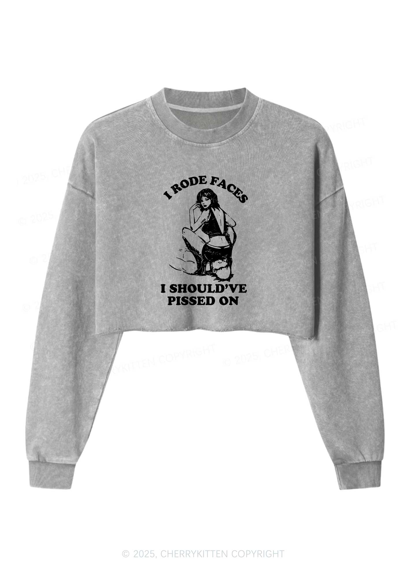 I Rode Faces Y2K Crop Washed Sweatshirts Cherrykitten
