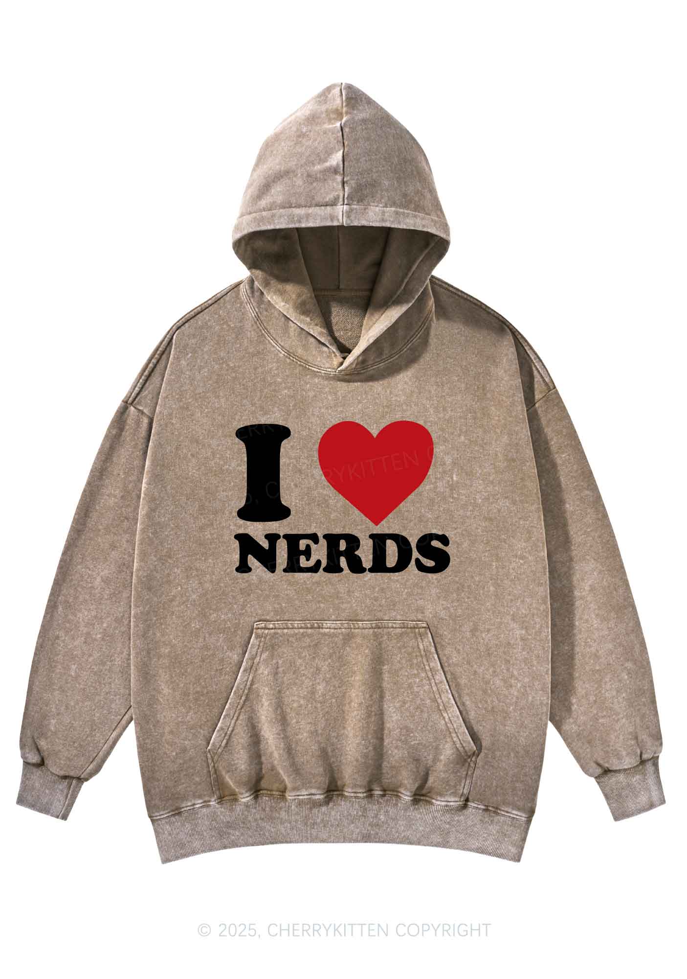 I Love Nerds Y2K Washed Hoodie Cherrykitten