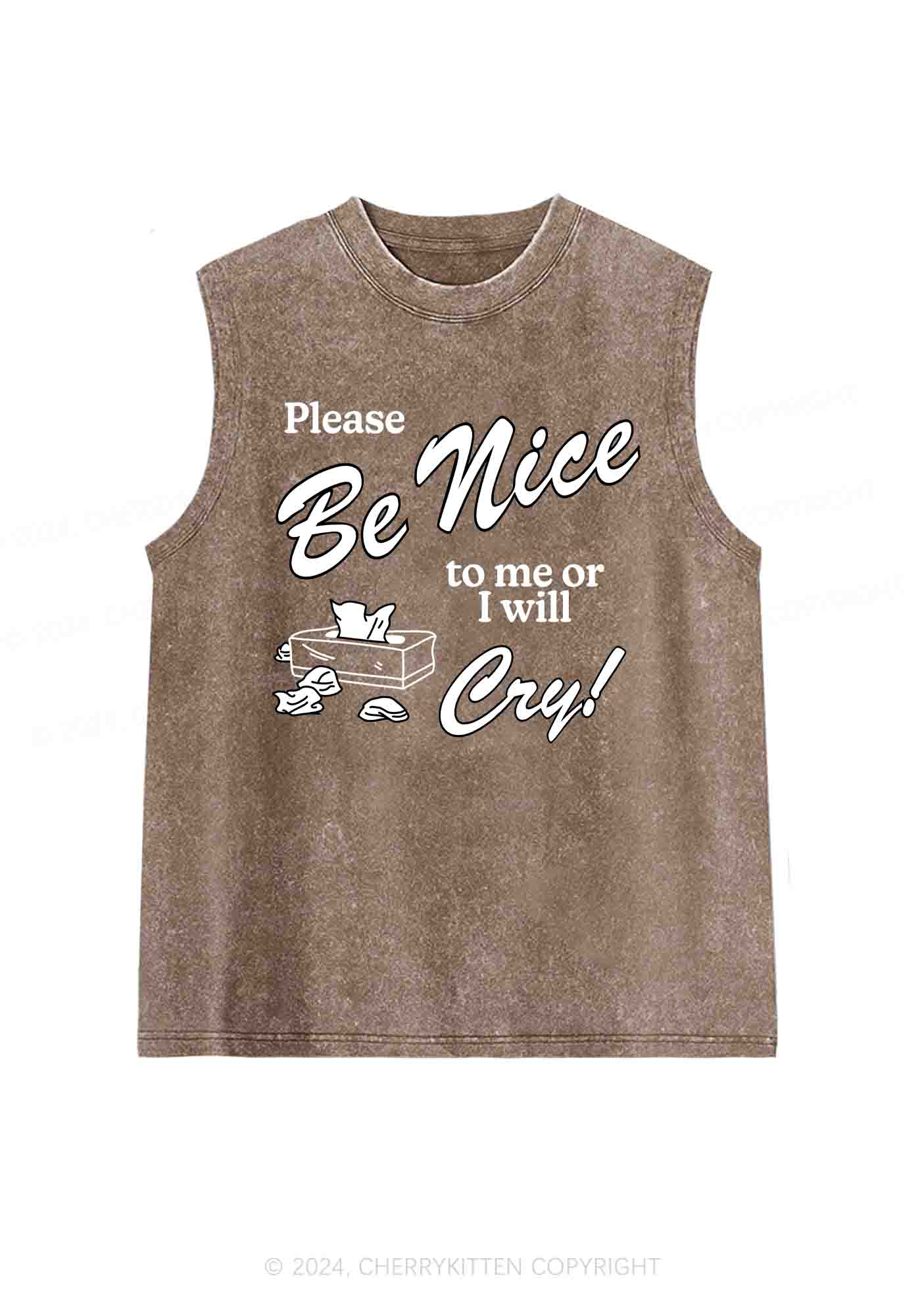 Please Be Nice To Me Or I Will Cry Y2K Washed Tank Cherrykitten
