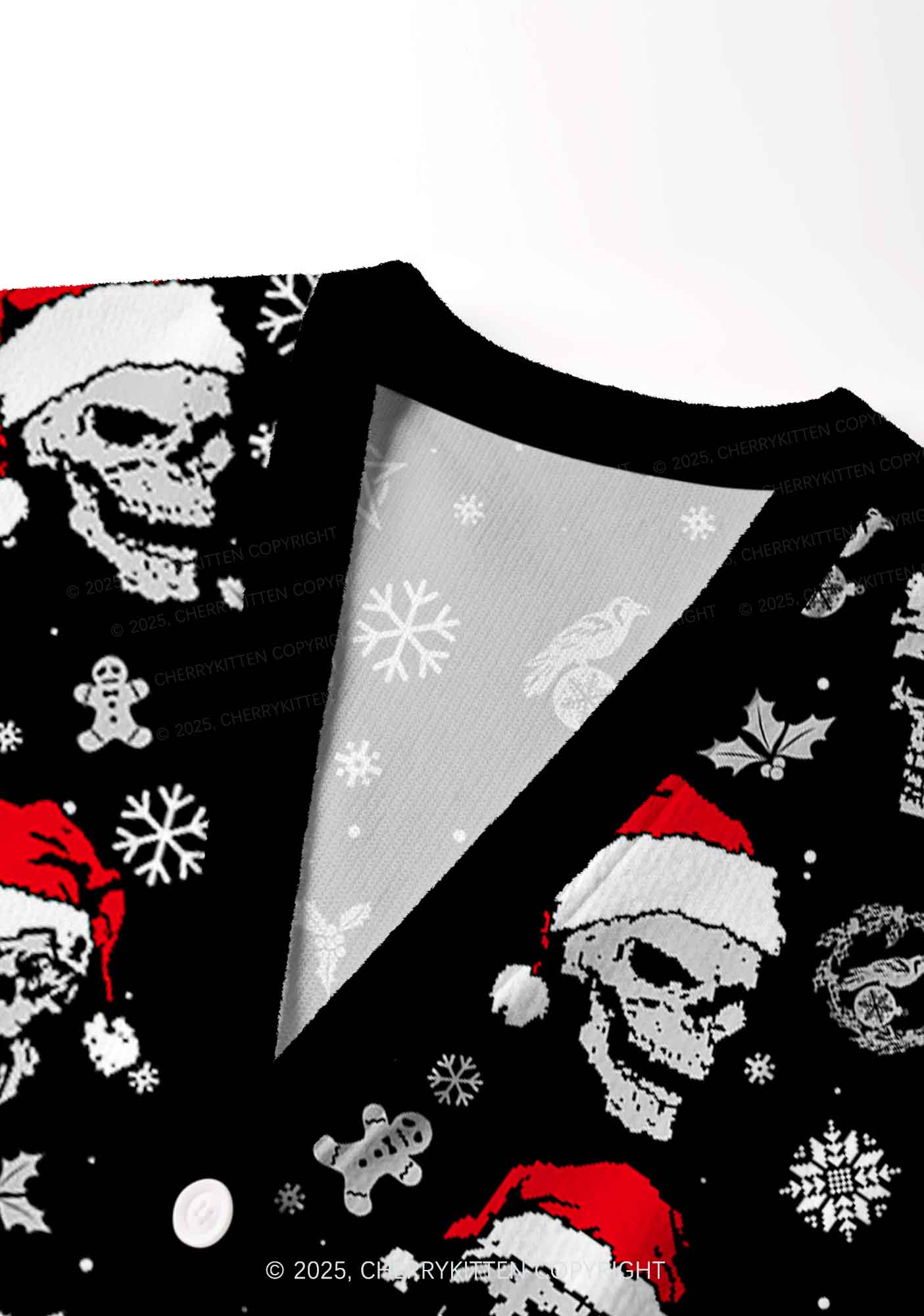 Skull Santa Y2K Christmas Cardigan Knit Sweatshirt Cherrykitten