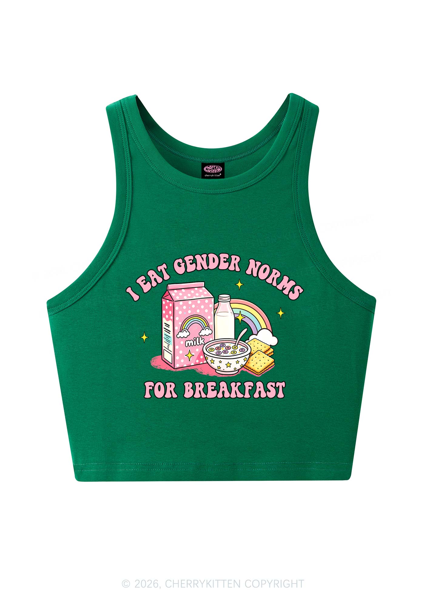 I Eat Gender Norms For Breakfast Pride Y2K Crop Tank Top Cherrykitten