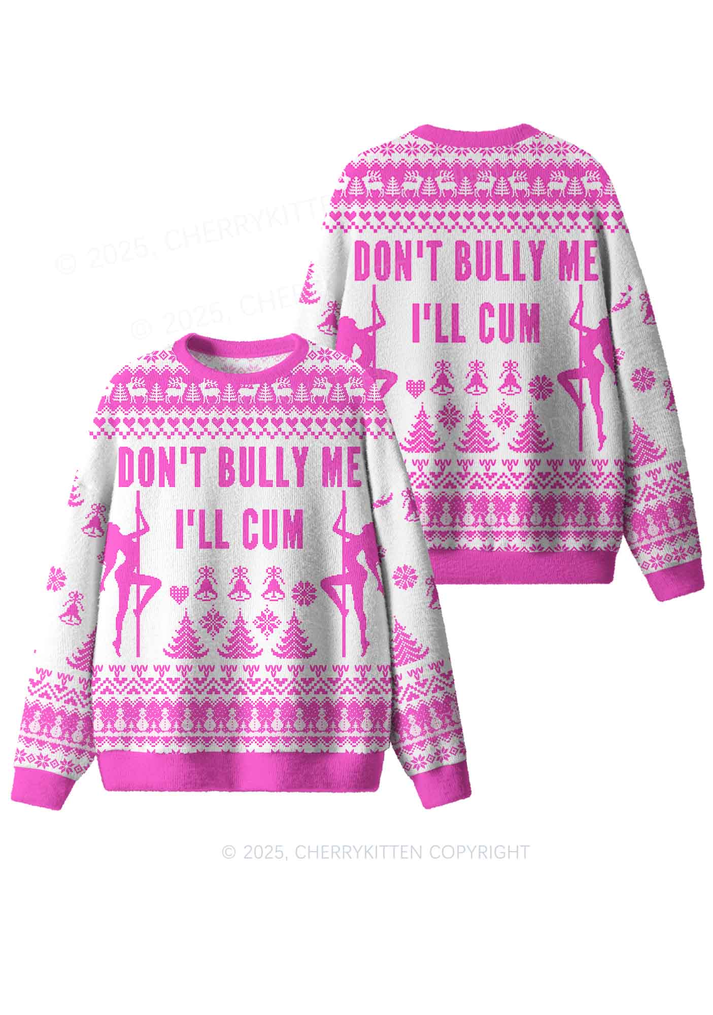 Pink Dont Bully Me Y2K Christmas Knit Sweatshirt Cherrykitten
