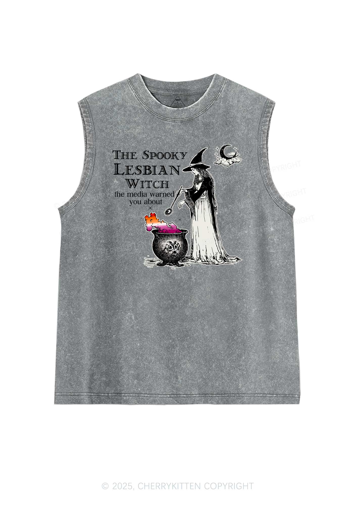 The Spooky Lesbian Witch Pride Y2K Washed Muscle Tank Cherrykitten