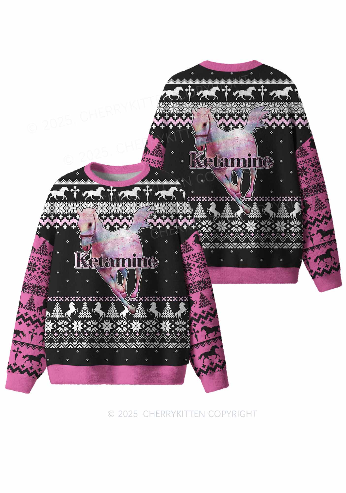 Pink Horse Y2K Christmas Knit Sweatshirt Cherrykitten