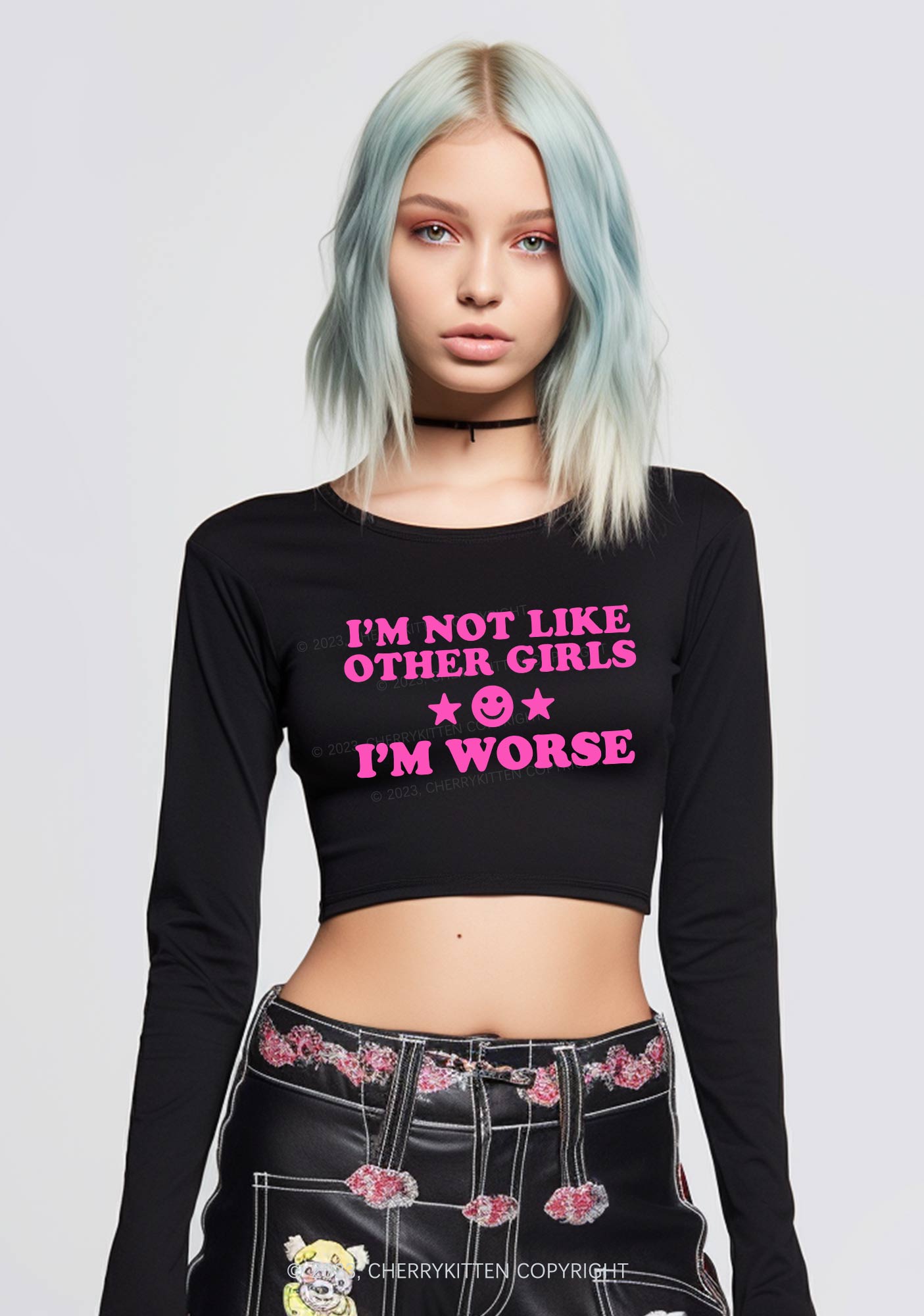 I'm Worse Long Sleeve Crop Top Cherrykitten