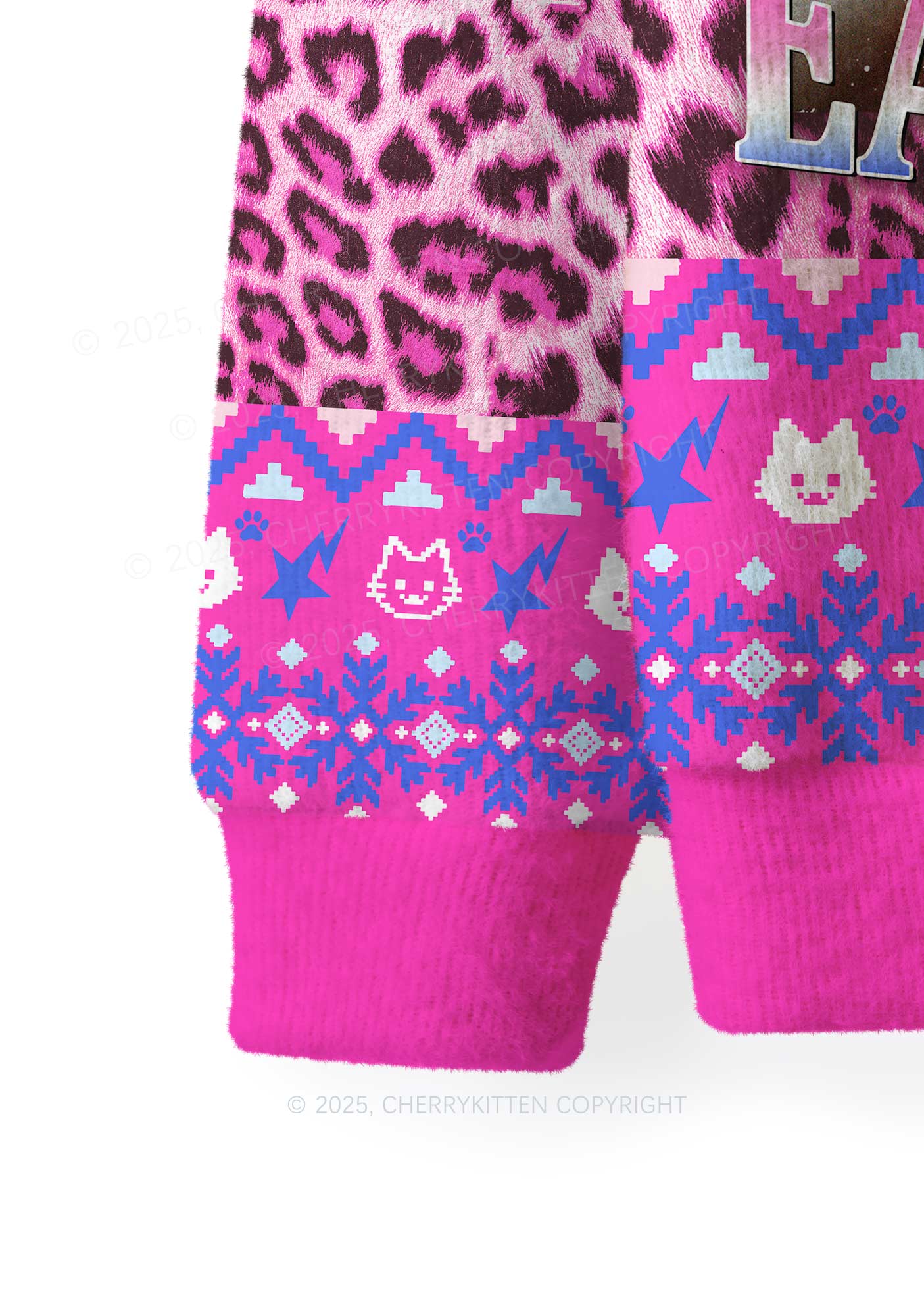 Lesbians Eat What Cat Pride Y2K Christmas Knit Sweatshirt Cherrykitten