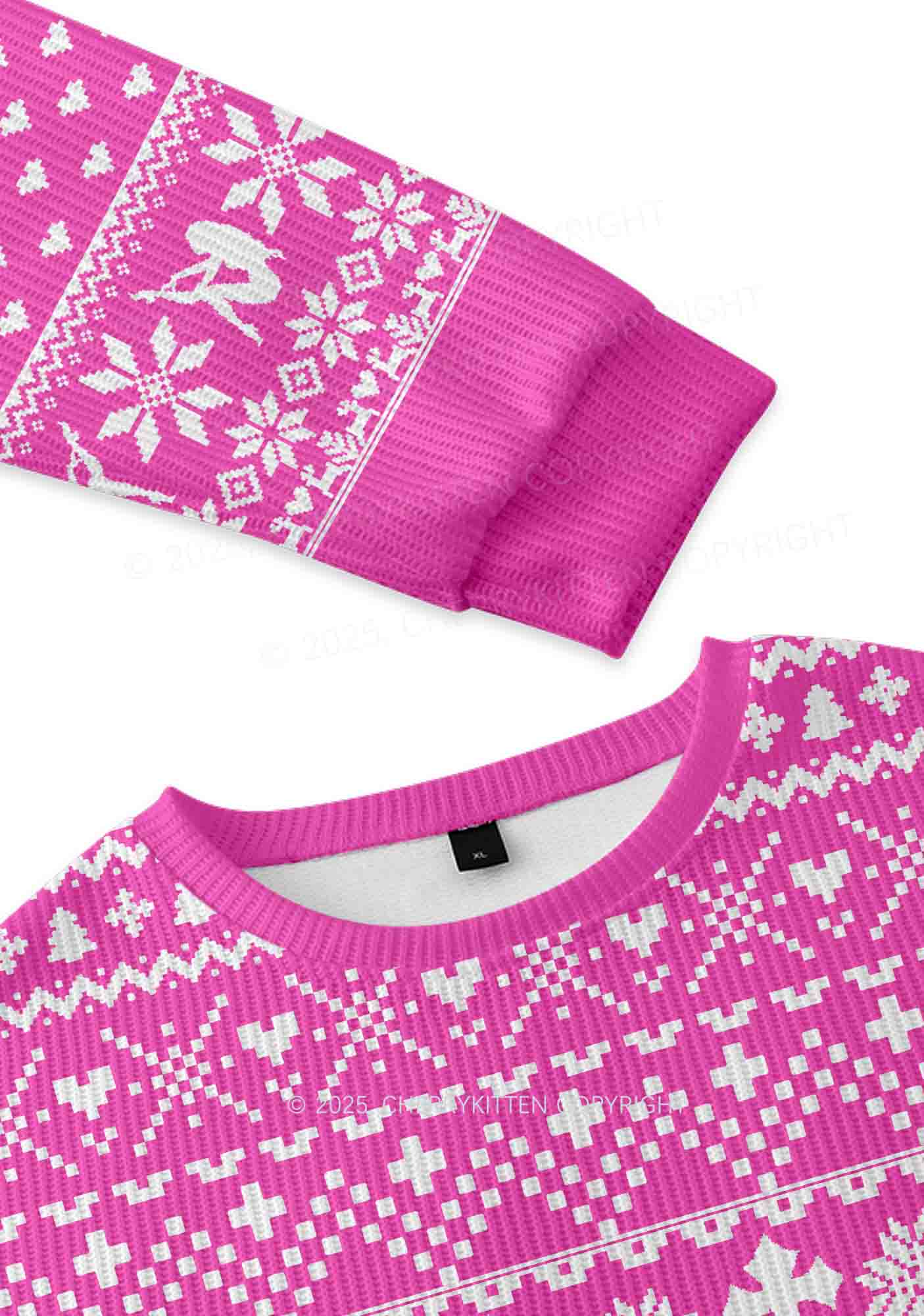 Pink Cxxt Y2K Christmas Knit Sweatshirt Cherrykitten