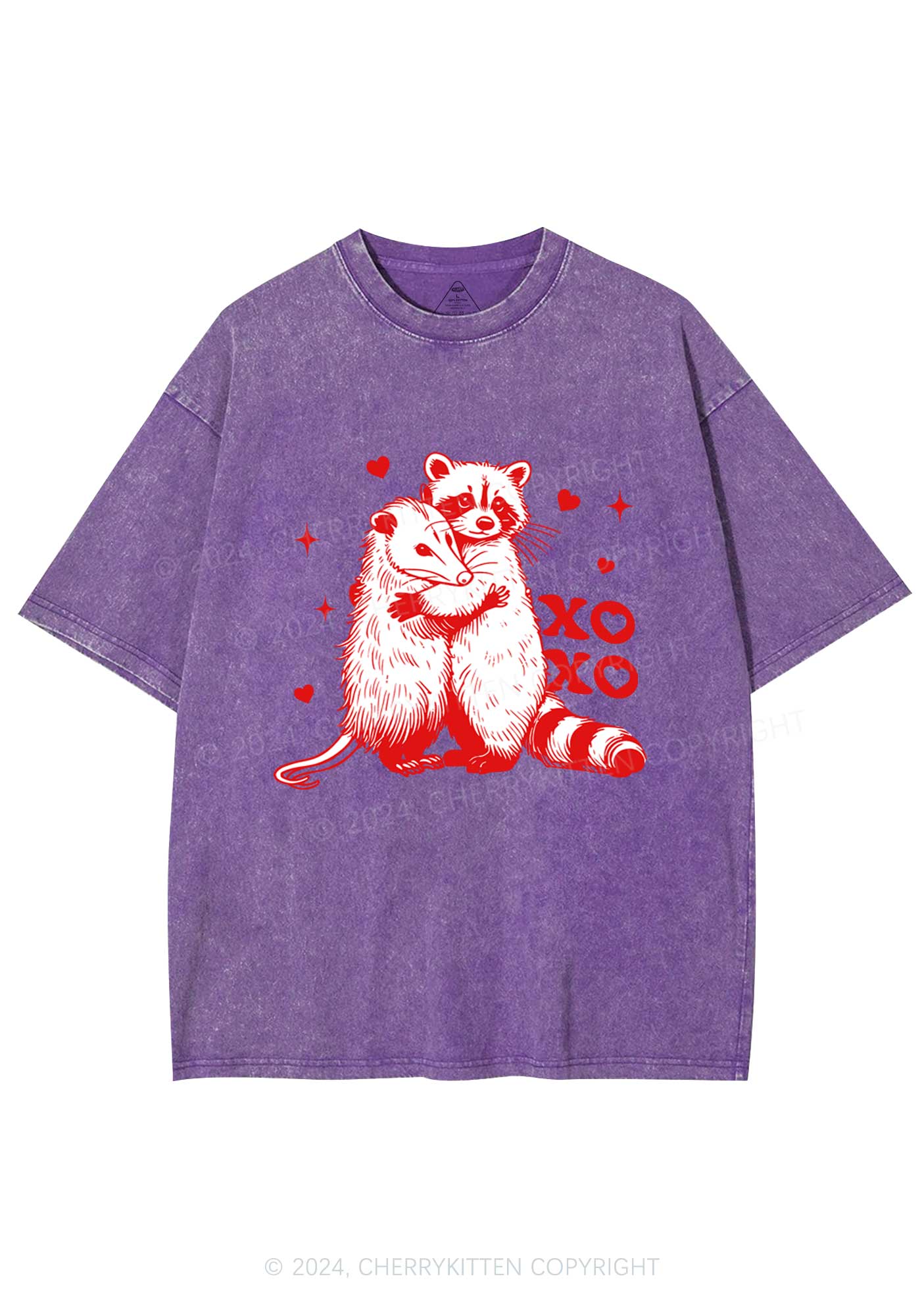 Raccoon XOXO Y2K Valentine's Day Washed Tee Cherrykitten