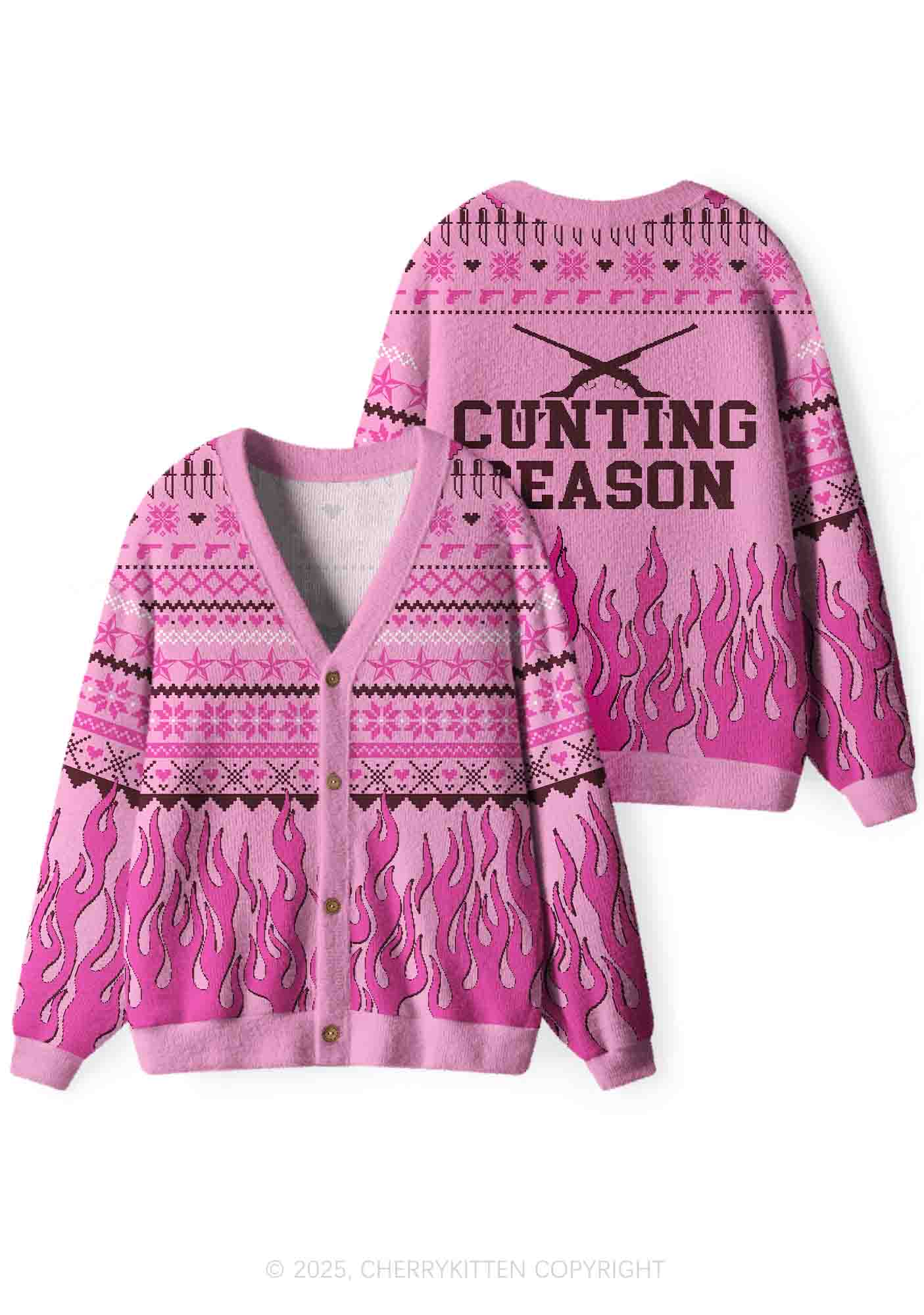 Cunting Season Y2K Christmas Cardigan Knit Sweatshirt Cherrykitten