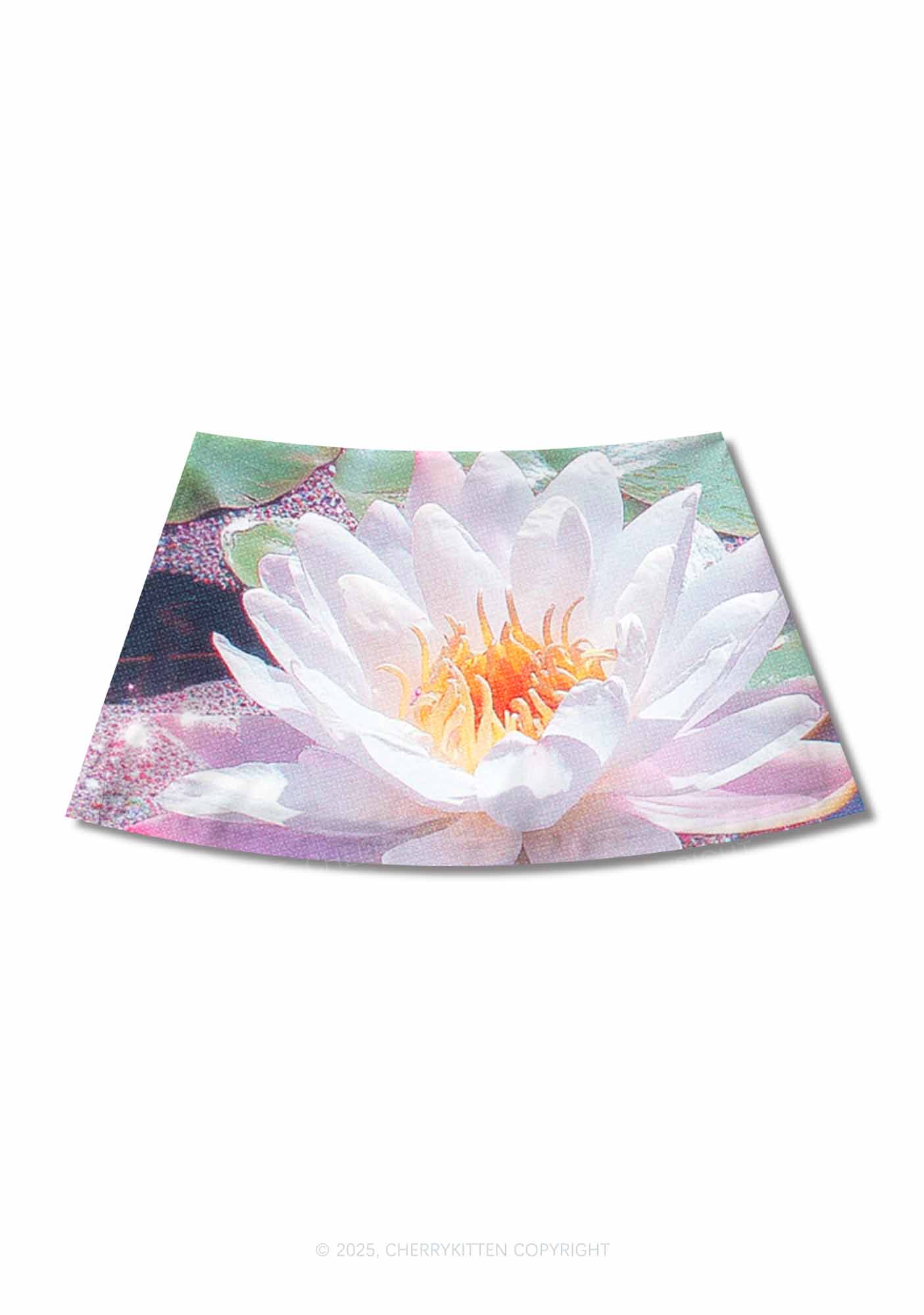 Glitter Lotus Y2K Print Mini Skirt Cherrykitten