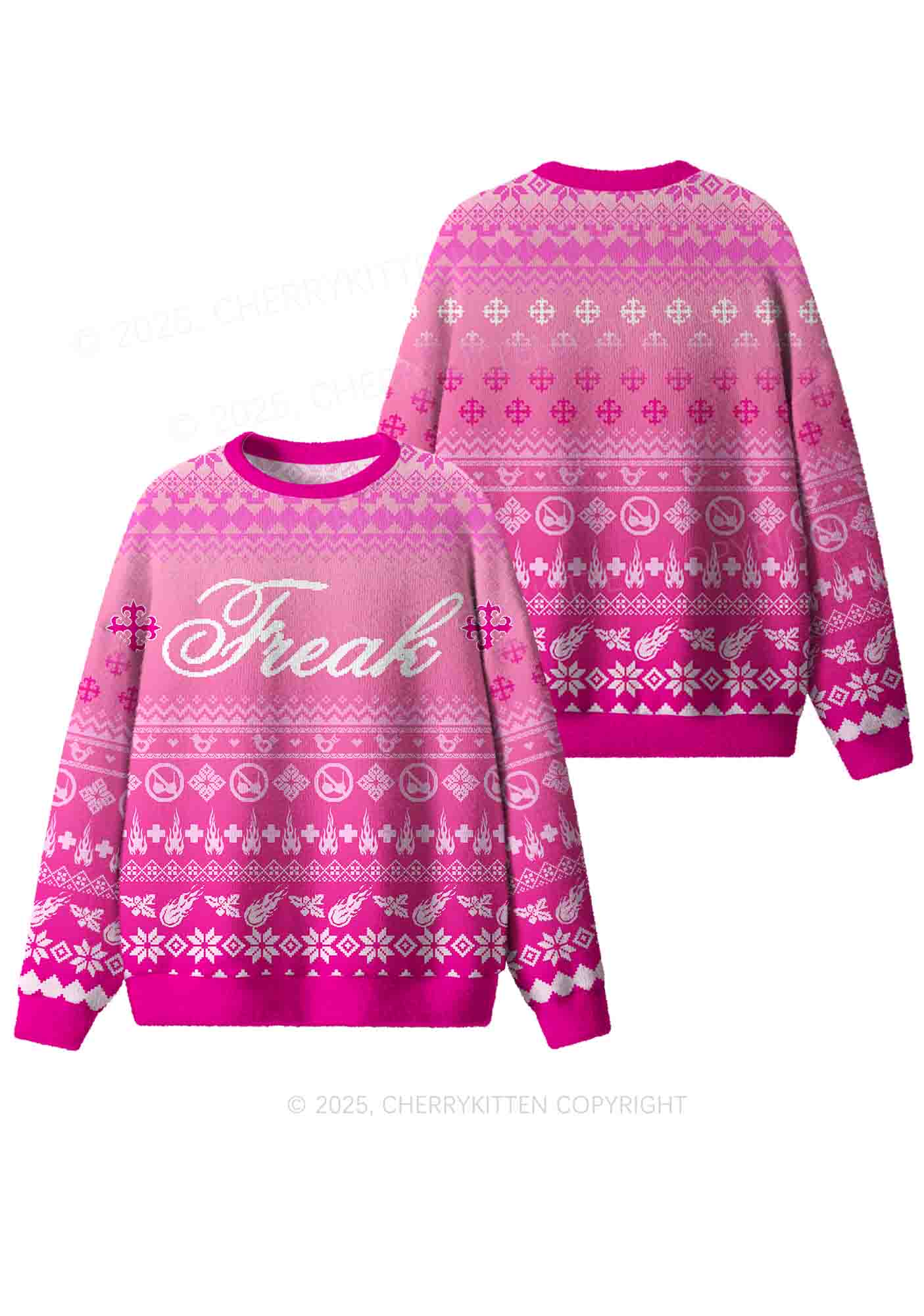 Pink Freak Y2K Christmas Knit Sweatshirt Cherrykitten