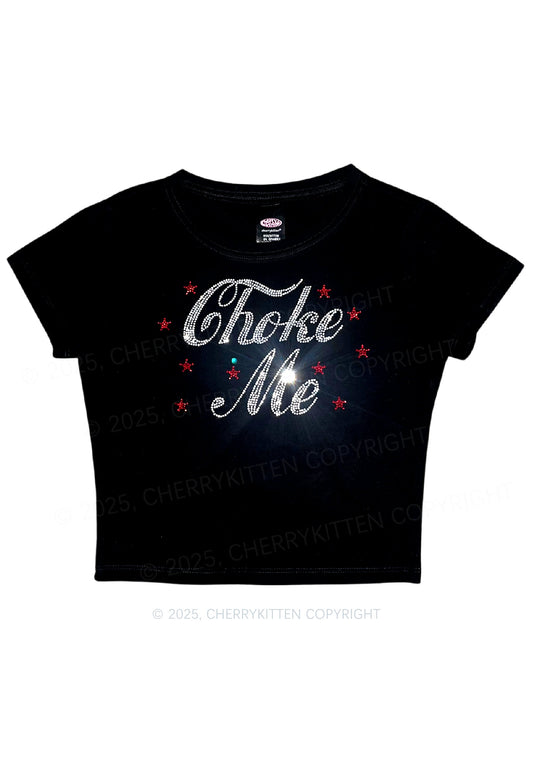Rhinestone Choke Me Y2K Baby Tee Cherrykitten