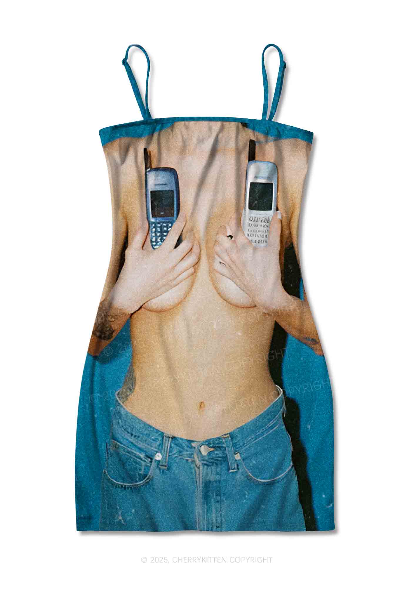 Phone Txts Y2K Print Slip Dress Cherrykitten