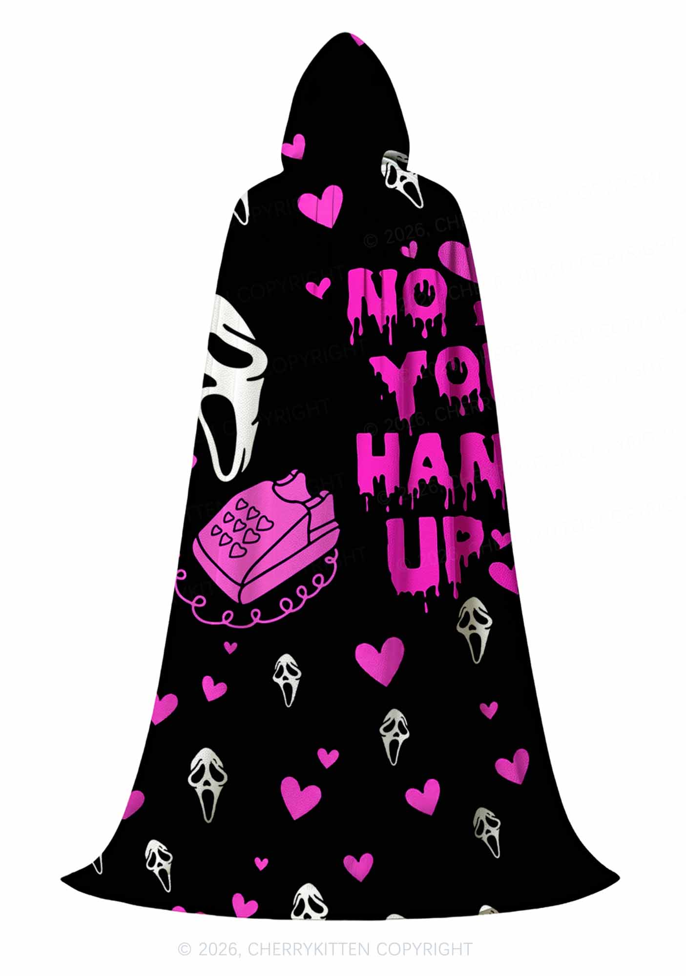 Halloween No You Hang Up Y2K Print Hooded Cloak Cherrykitten