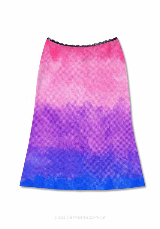 Bisexual Pride Y2K Print Midi Skirt Cherrykitten