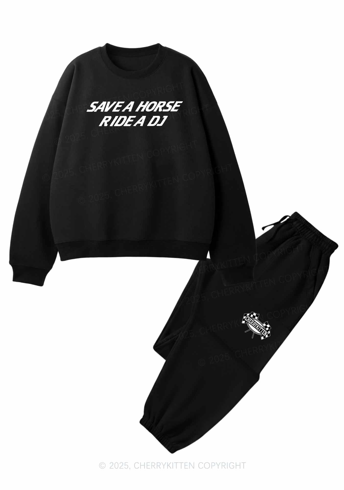 Ride A DJ Y2K Fleece Sweatshirts Set Cherrykitten