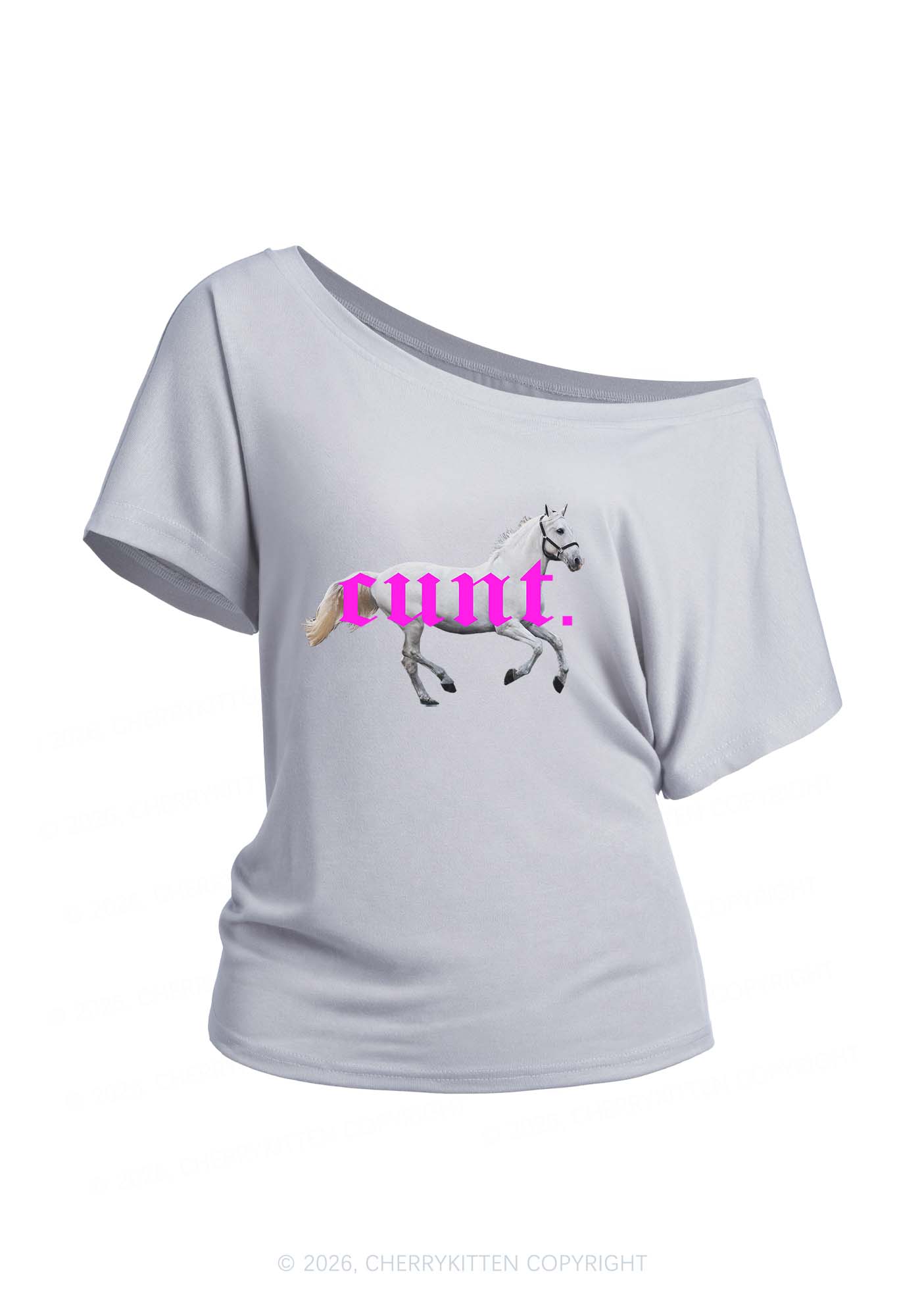 Cxxt Horse Y2K Off Shoulder Tee Cherrykitten
