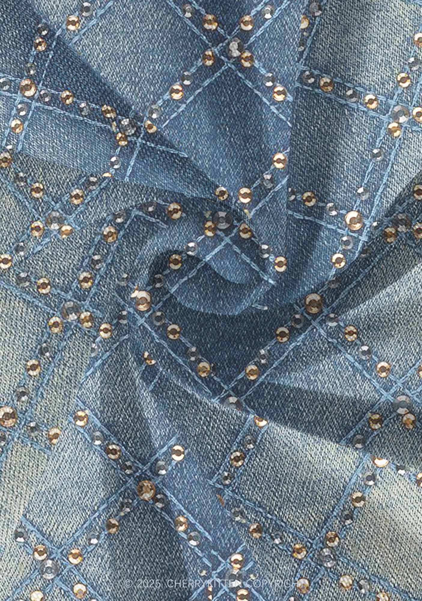 Denim Sparkle Y2K Print Mini Layered Skirt Cherrykitten