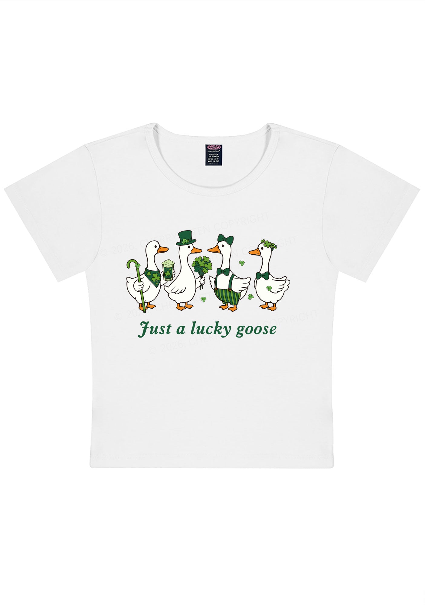 Just A Lucky Goose St Patricks Y2K Baby Tee Cherrykitten