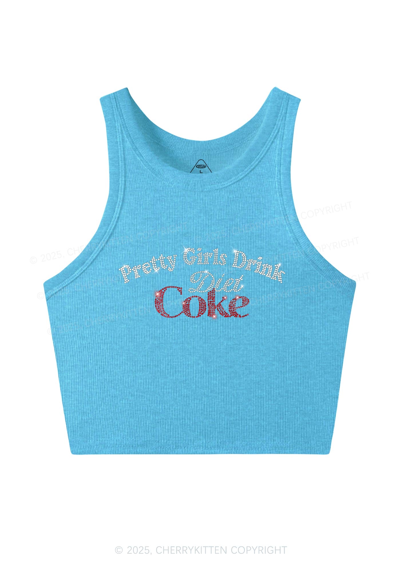 Rhinestone Pretty Girls Drink Diet Coke Y2K Crop Tank Top Cherrykitten